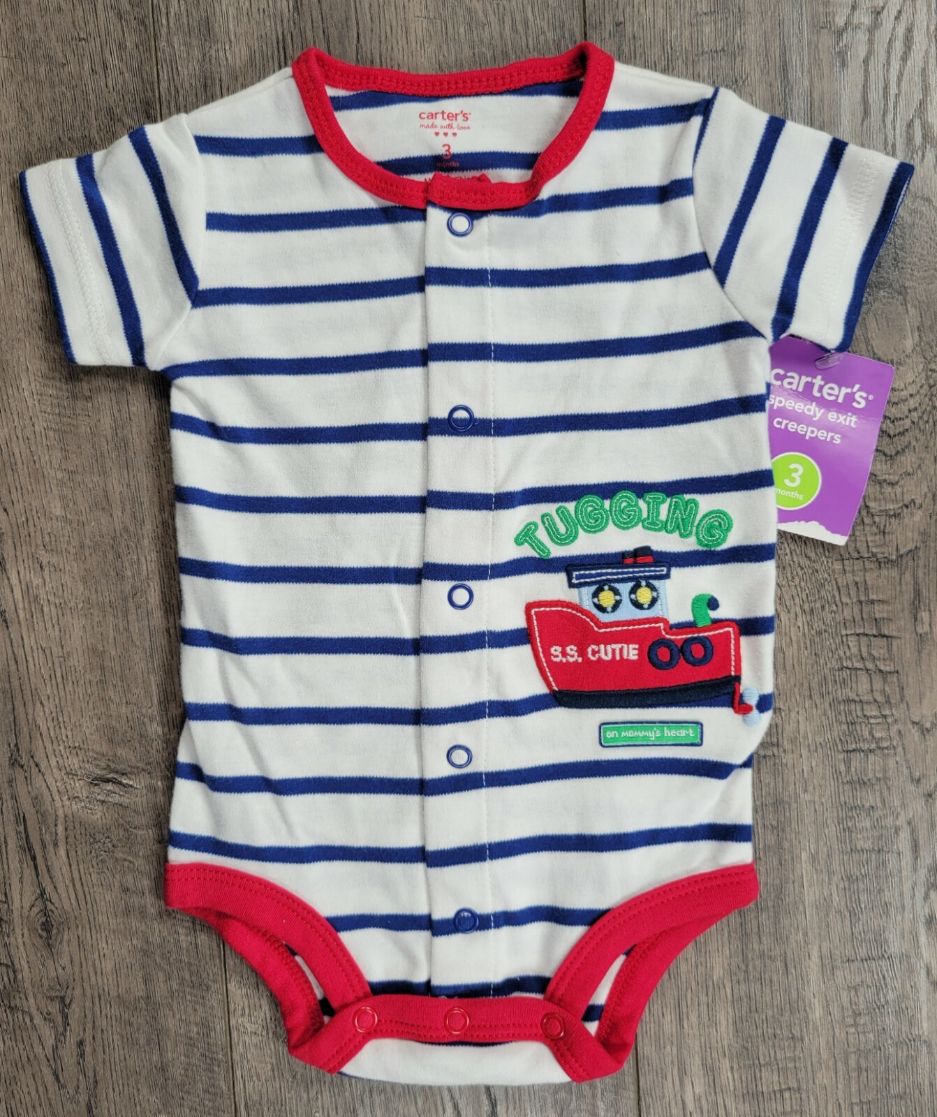 Baby Boy New Carter’s Vintage 3 Month Tugging My Heart Boat Romper Outfit