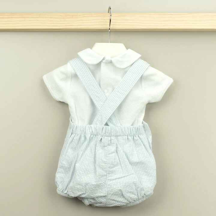 BABIDU BLUE STRIPE SEERSUCKER DUNGAREE ROMPER SET NEW