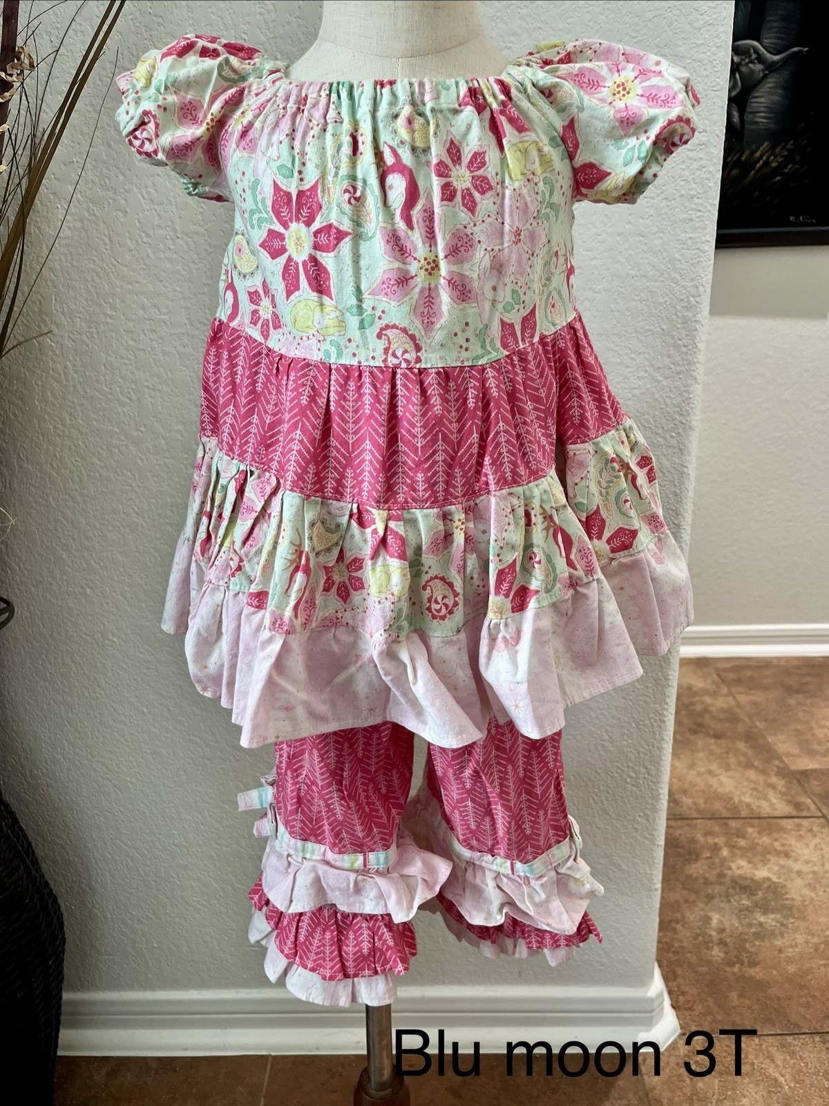 Blu Moon 3T Christmas Set Ruffles Pink