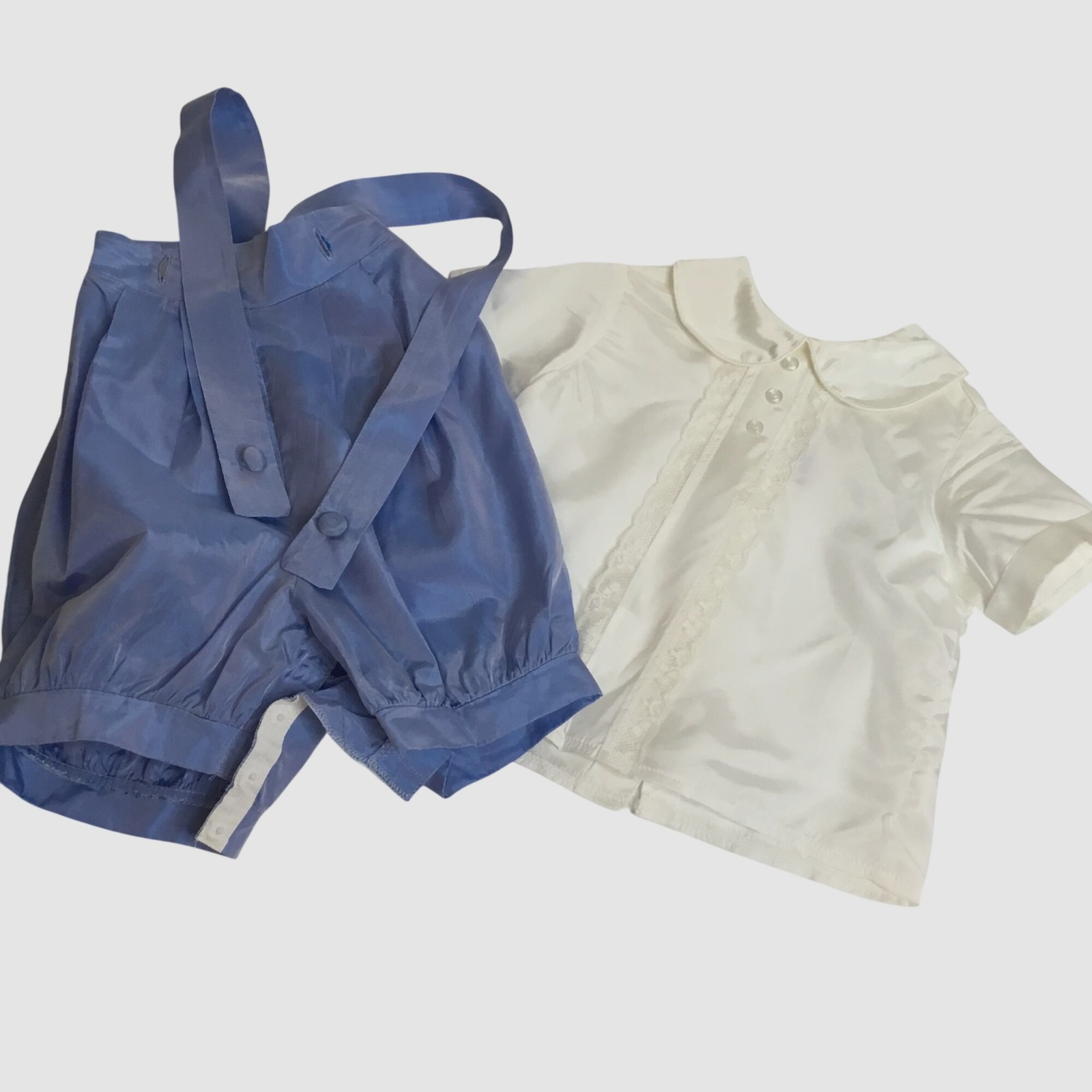 Vintage NCI Blue Suspender Bloomer Shorts Peter Pan Collar Top 18 Months Set