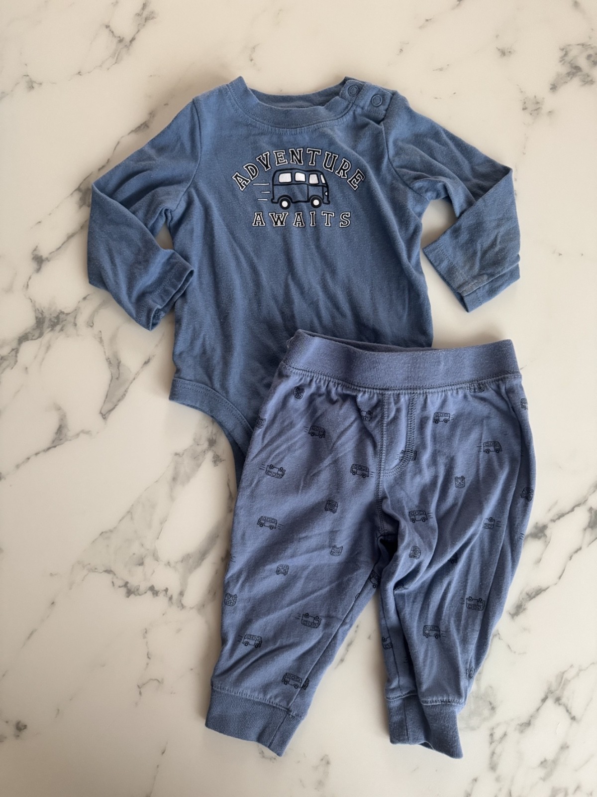 Garanimals Baby Outfit Set 6-9M Long Sleeve Bodysuit & Pants Blue Adventure