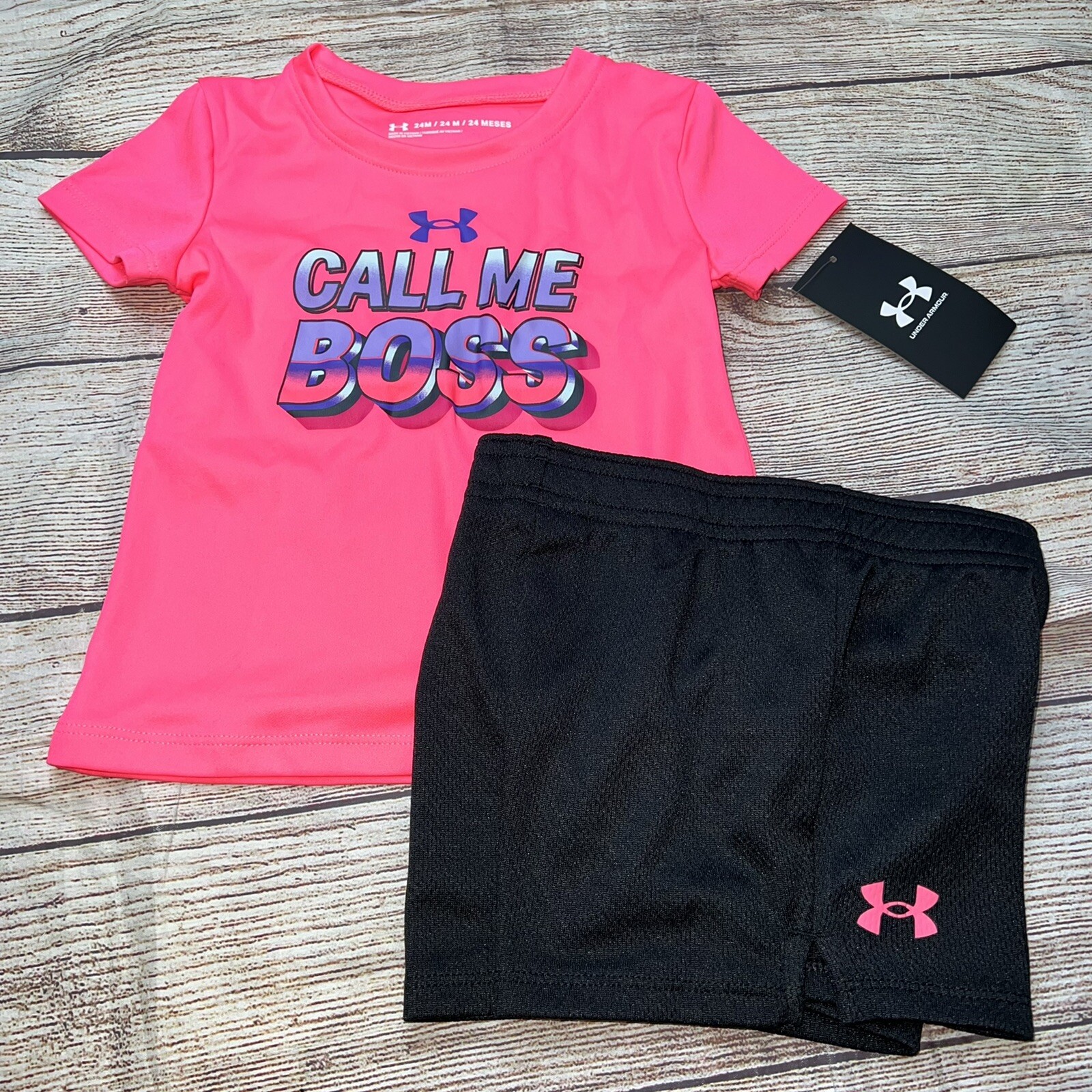 Under Armour 24 Months Call me Boss Pink Black Outfit Baby Girl NEW