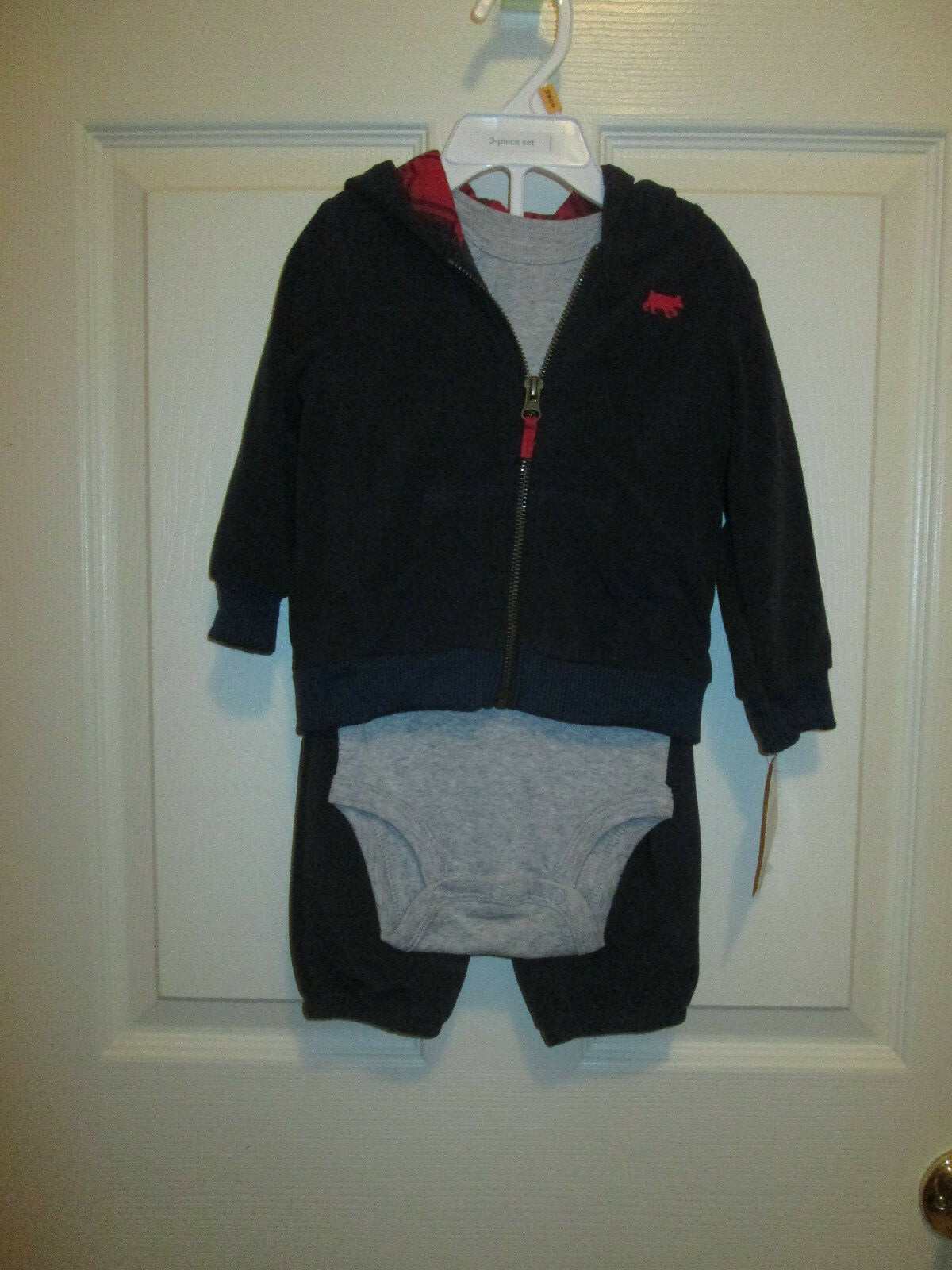 Carter’s Baby Boys 3 Piece Pants Bodysuit Hoodie Set Blue Bear 12M NWT