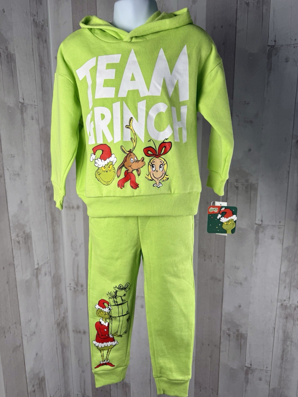 NWT Dr Seuss Grinch Lime Green Fleece Hoodie & Pants 2pc Set Toddler Outfit 3T