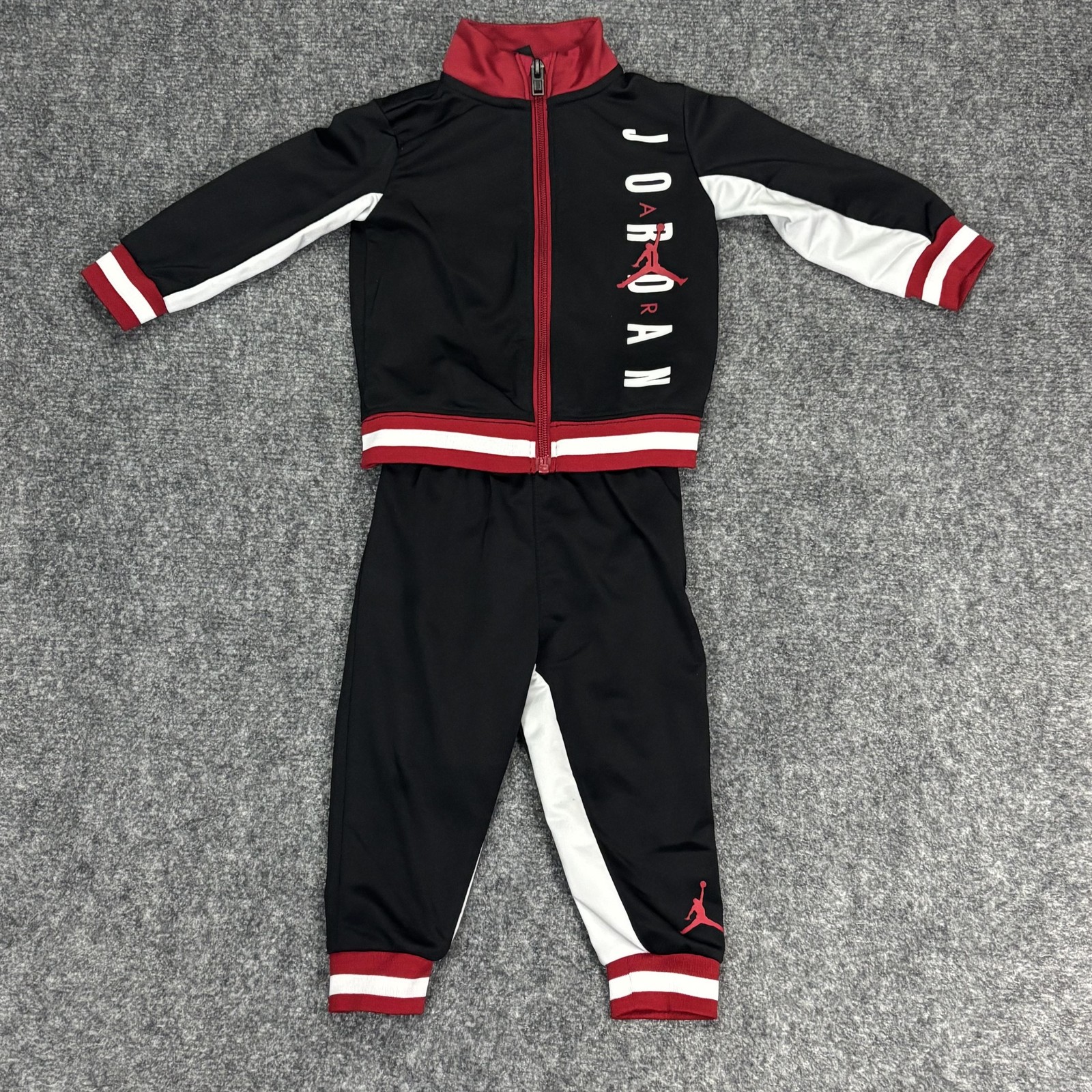 Jordan Pants Set Boys 12M Black Red Tracksuit Jacket Pants Outfit Colorblock