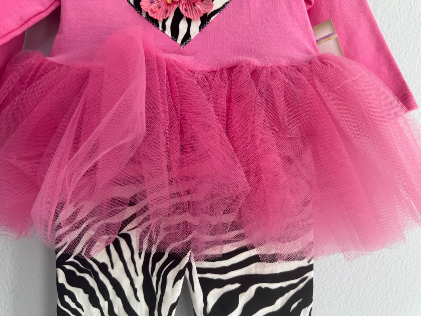 New $65 Haute Baby Girls 2-Pc Zebra Hot Pink Black Ruffle Tunic & Pants Set 18M