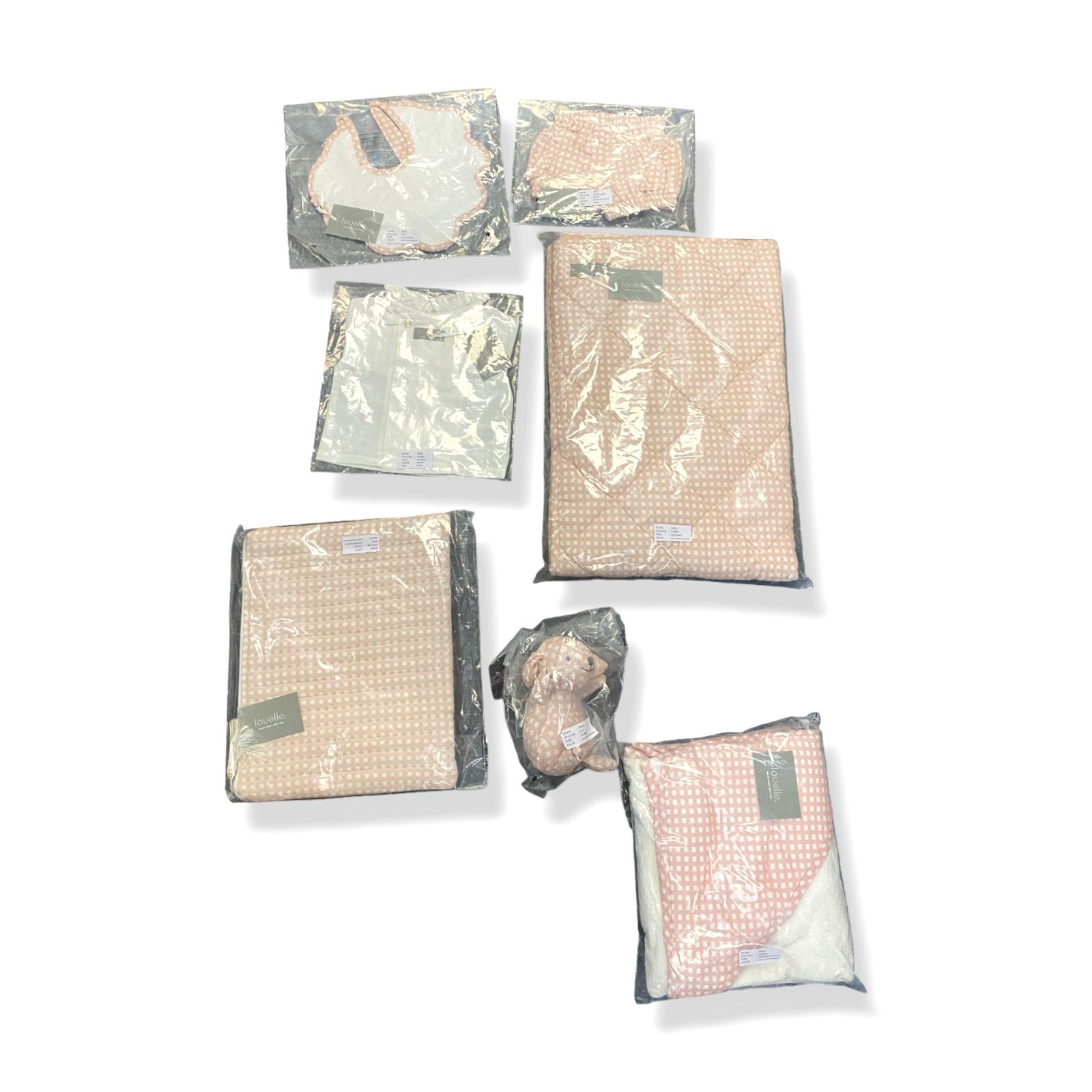 $480 Louelle Dusty Pink Gingha Luxe 7-Pcs Baby Doll Towel Gift Set | Size 0-6M