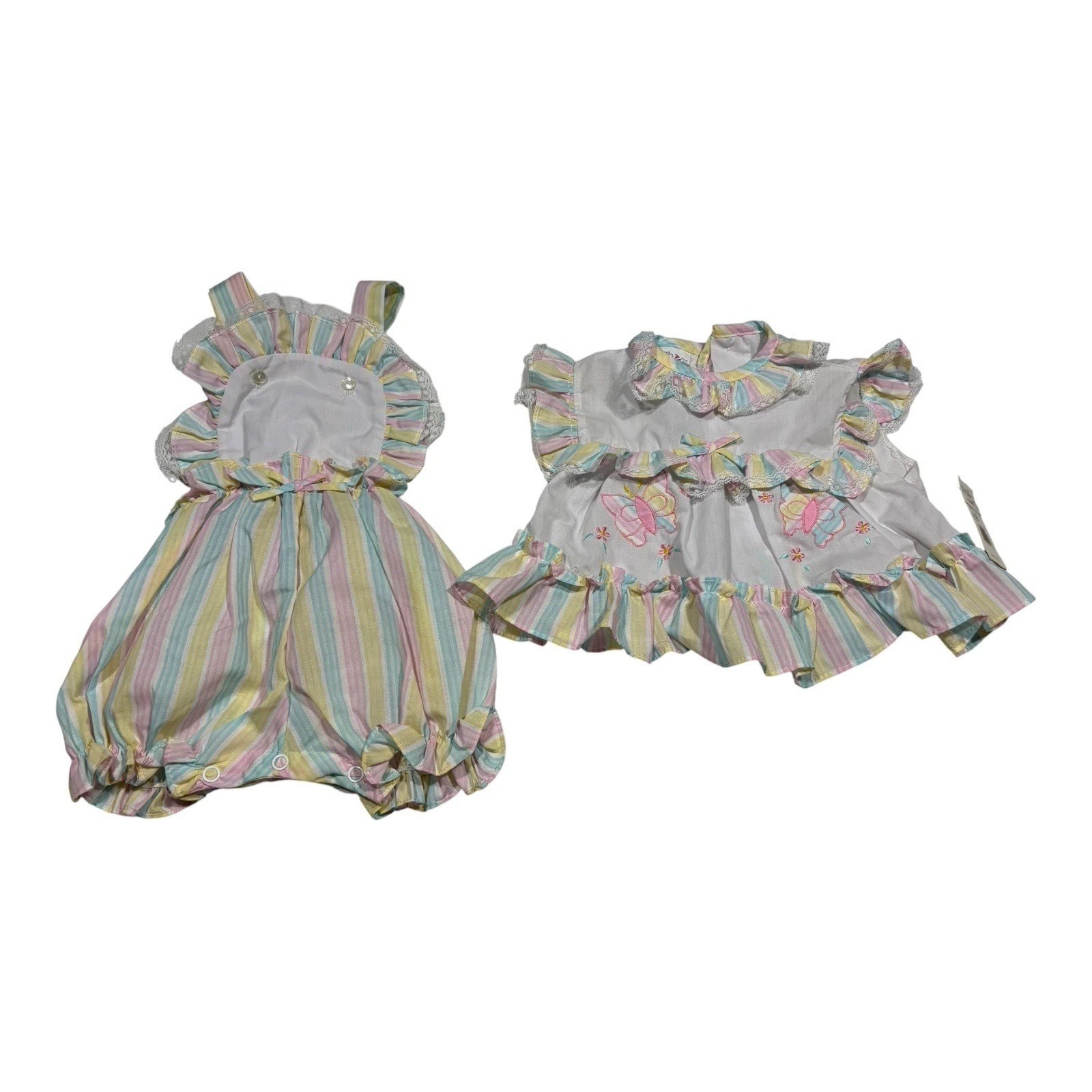 Vintage Cradle Togs Girls Multicolor/White Striped Ruffle 2 Piece 9 Months