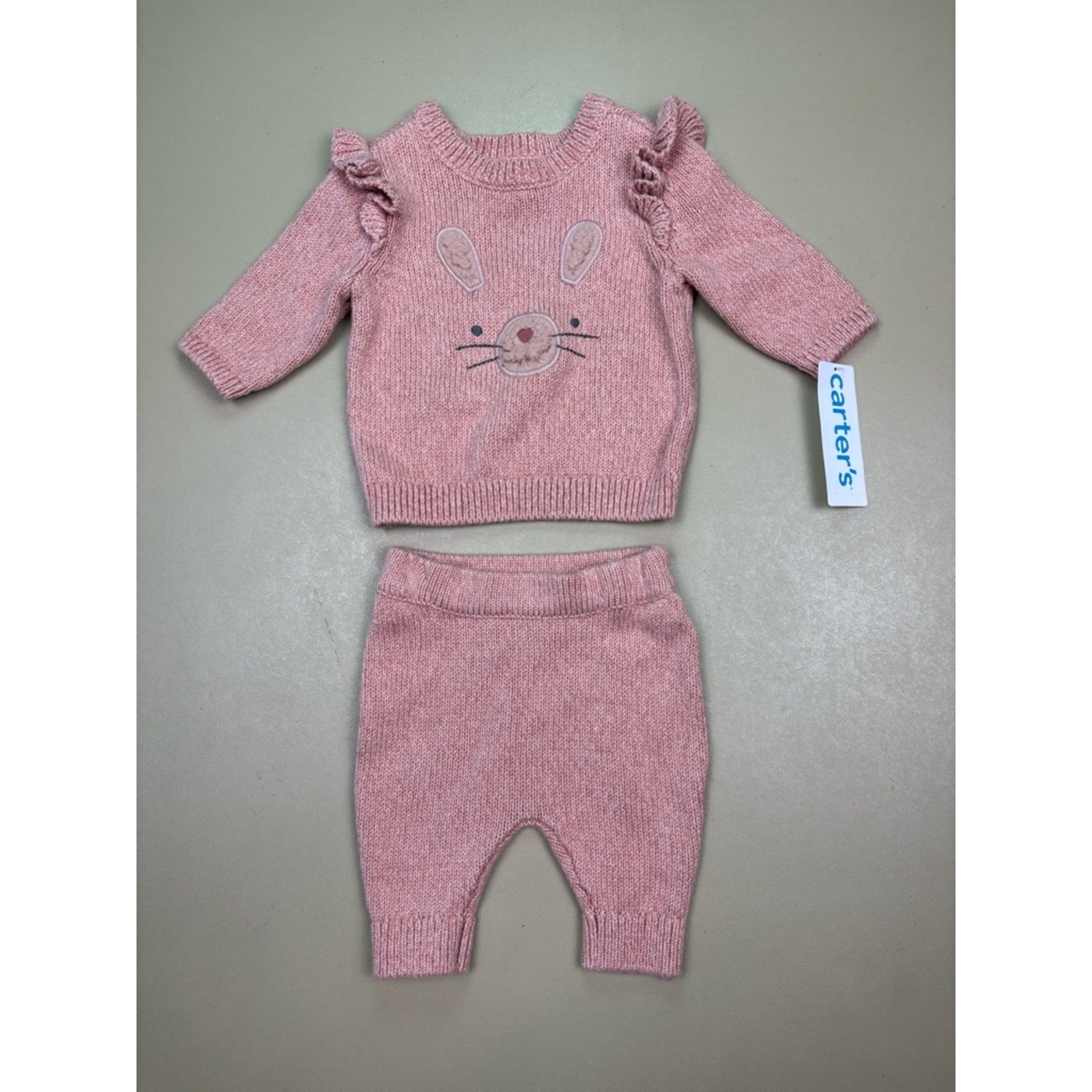Carters Pink Bunny Knit Set Newborn 0M Sweater Pants Easter Outfit NWT