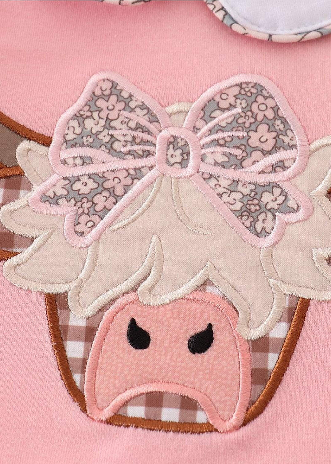 Girl’s Boutique Pink Highland Cow Applique Embroidered Embroidery Bloomer Set Ou