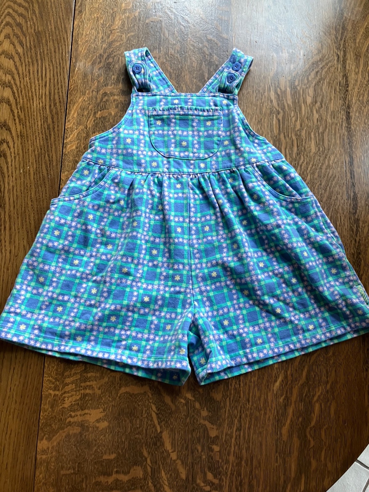Rainbow tag Vtg Gymboree 1999 Spring in Bloom overall windowpane romper 3 4