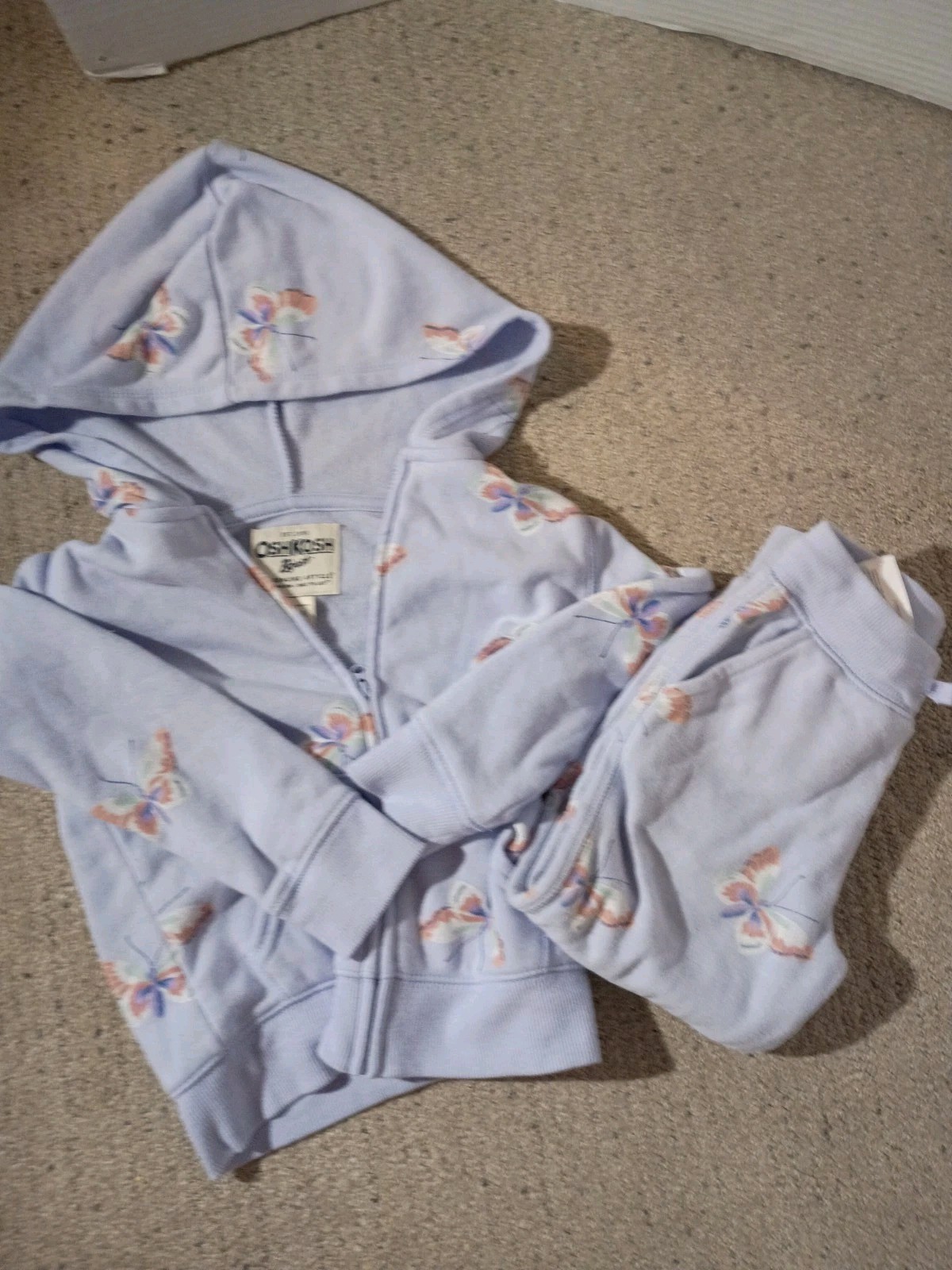OshKosh Bgosh Toddler Girls Fleece Hoodie Set 3T Purple Butterfly Cozy Play Flaw