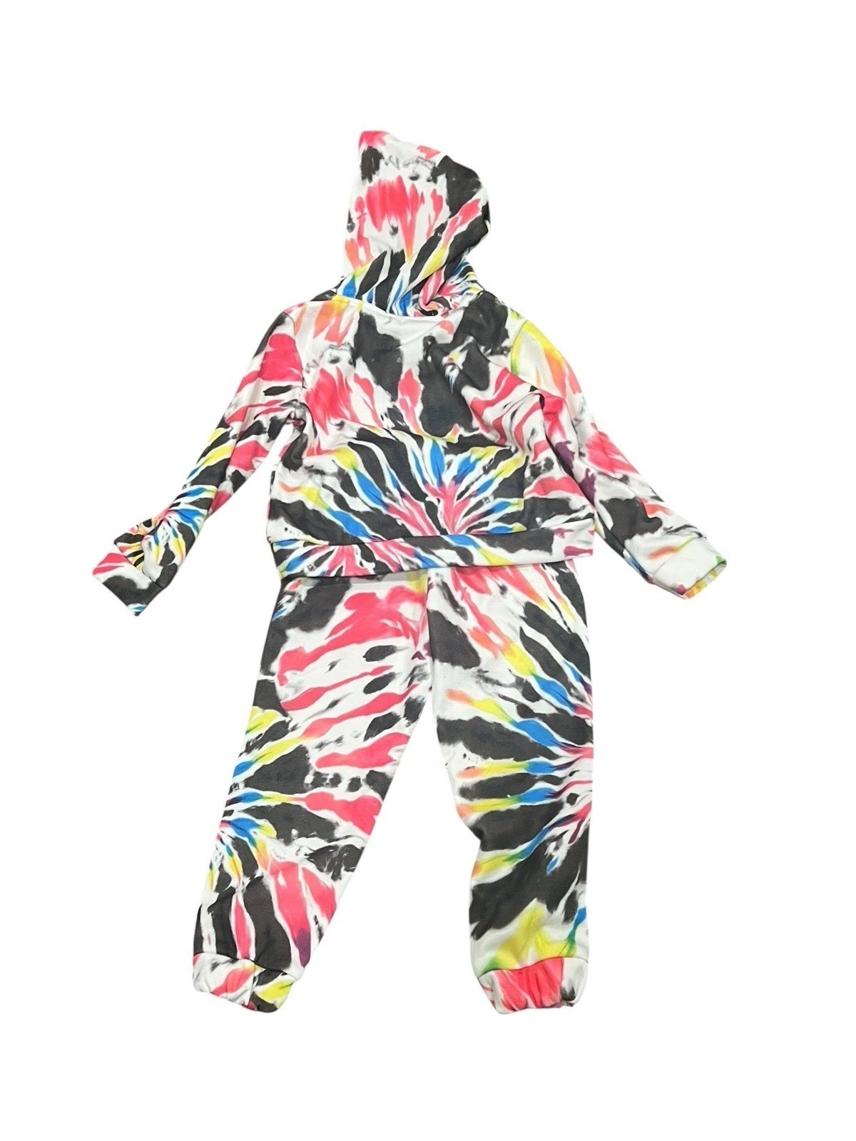 LOLA & THE BOYS STARBURST NEON RAINBOW TIE DYE SET HOODIE SWEATSHIRT JOGGERS 2