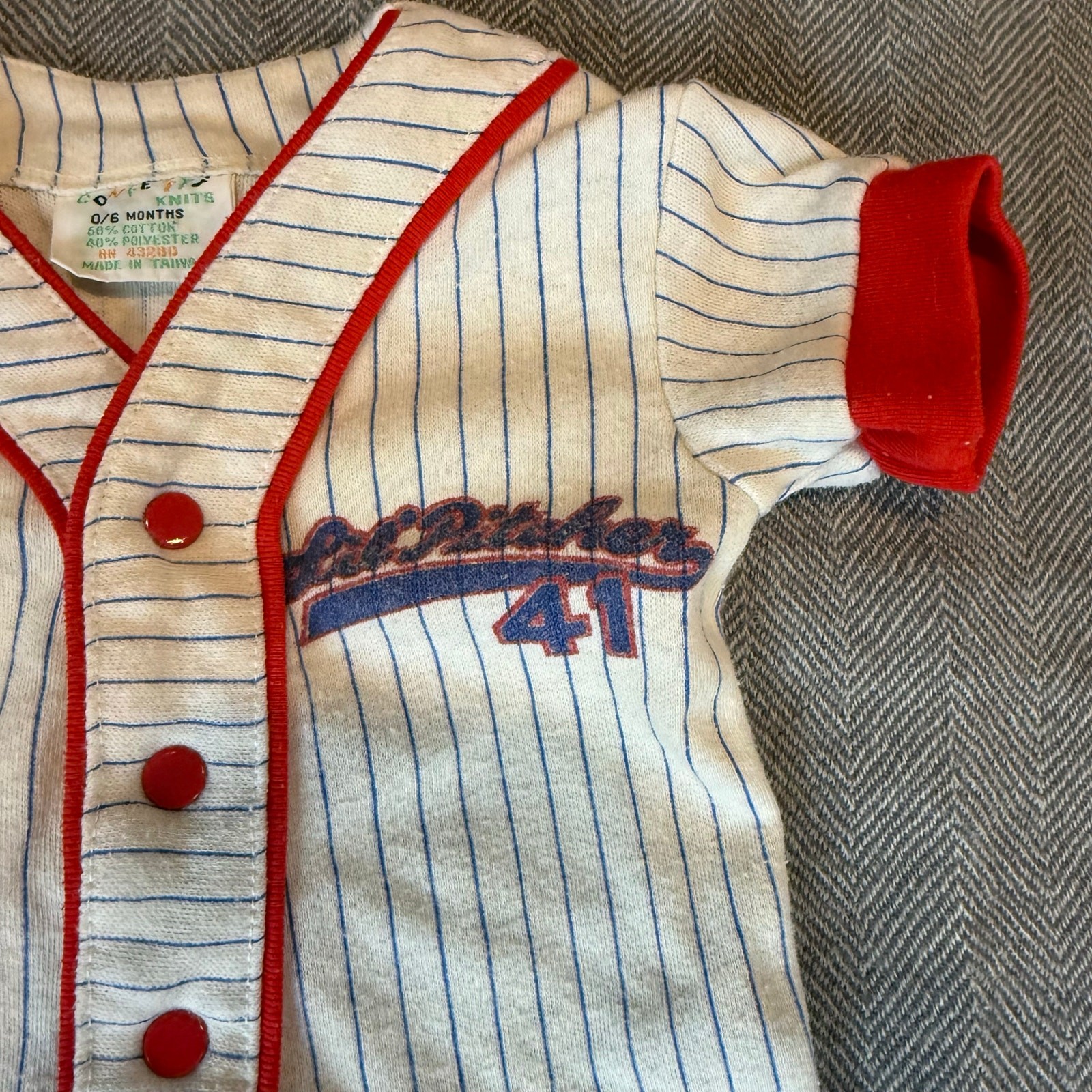Vintage Baby Baseball Outfit Pants Shirt Boy Pinstripe Lil Pitcher 0-6 Months