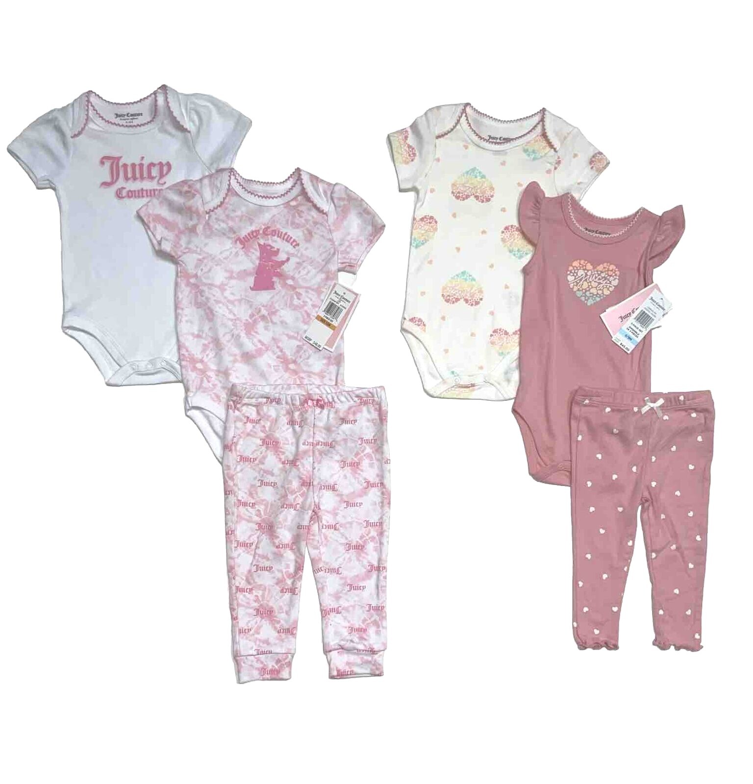 Baby Girl Juicy Couture 3-Piece Legging Sets, 2 Bodysuits & Bottoms; Sz 0/3M-18M