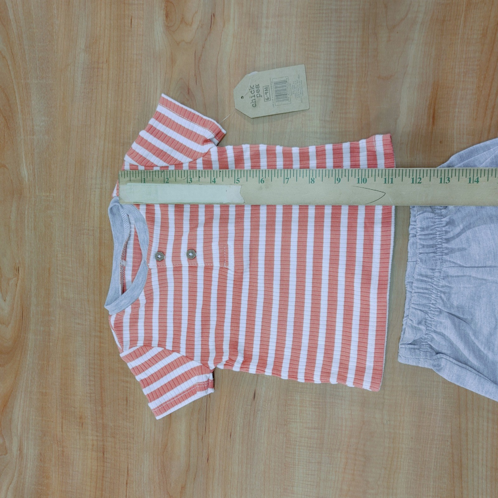 Chick Pea Baby Boys Orange Striped Henley Top and Grey Shorts Set 6-9M