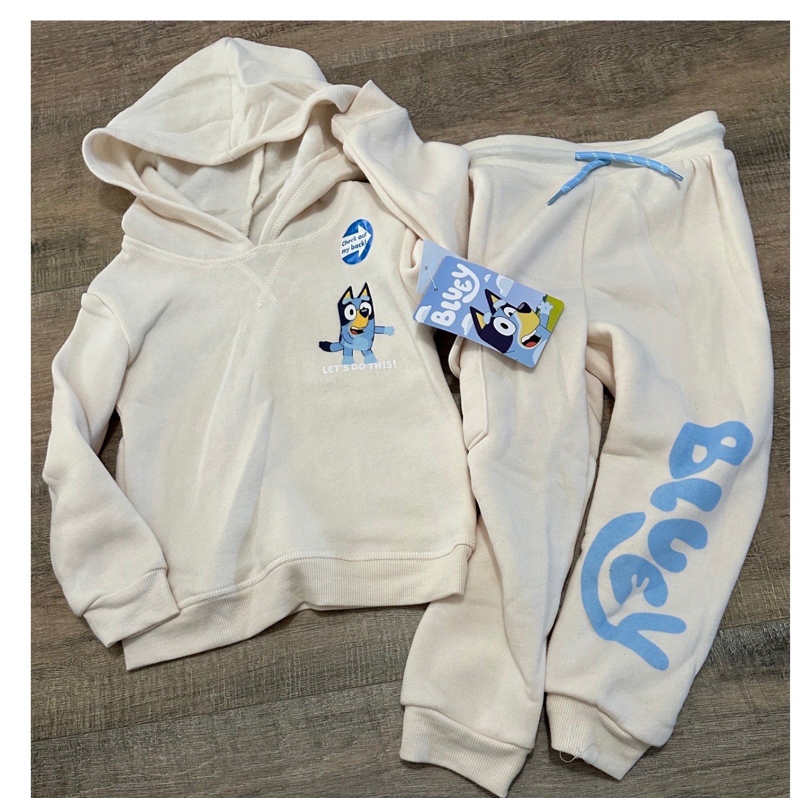 Bluey Kids Hoodie and Joggers Set Cream Bluey Family Graphic 2-Piece Outfit 3T