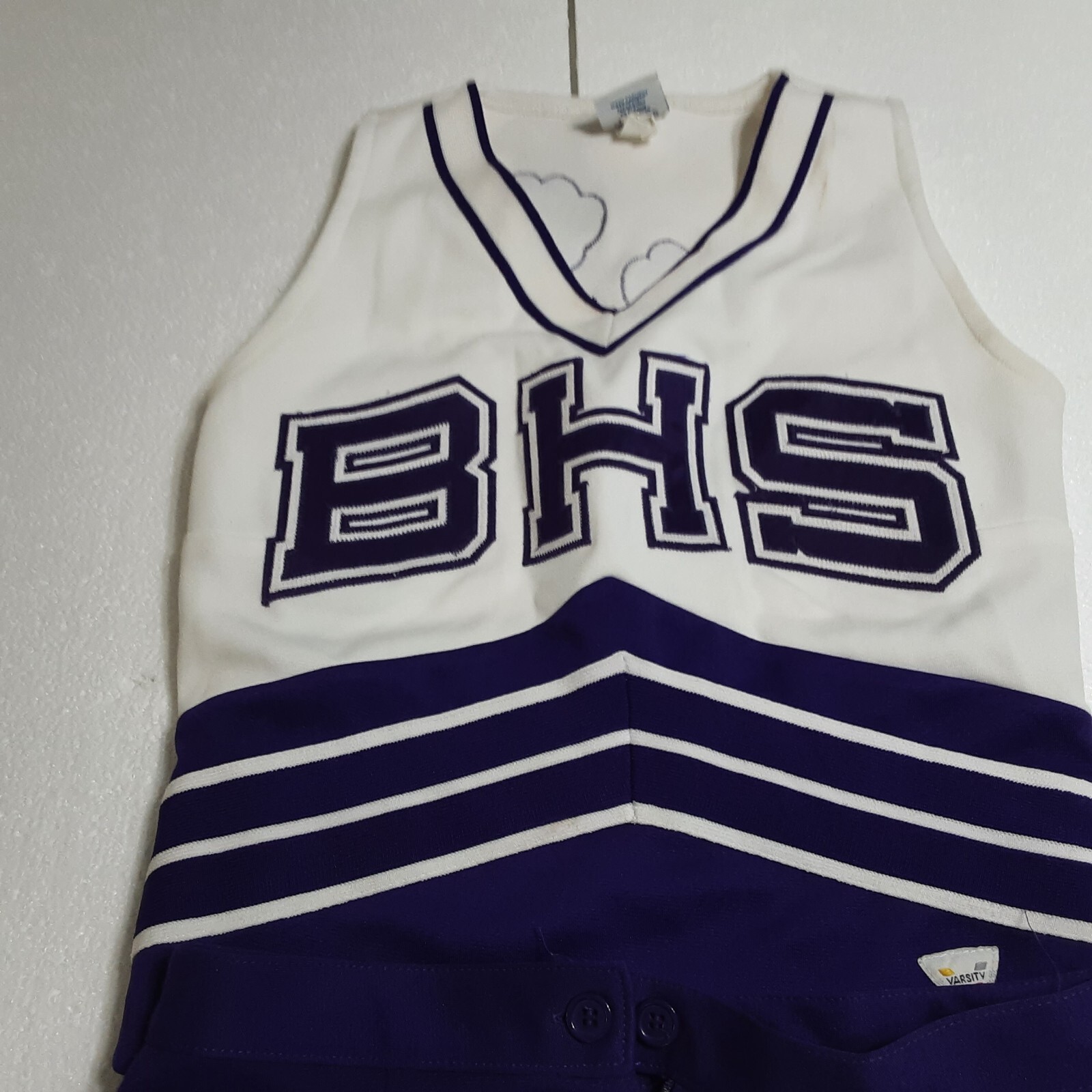 CHEERLEADER OUTFIT BULLDOGS PURPLE/WHITE Varsity branded-Build,Harvest,Succeed