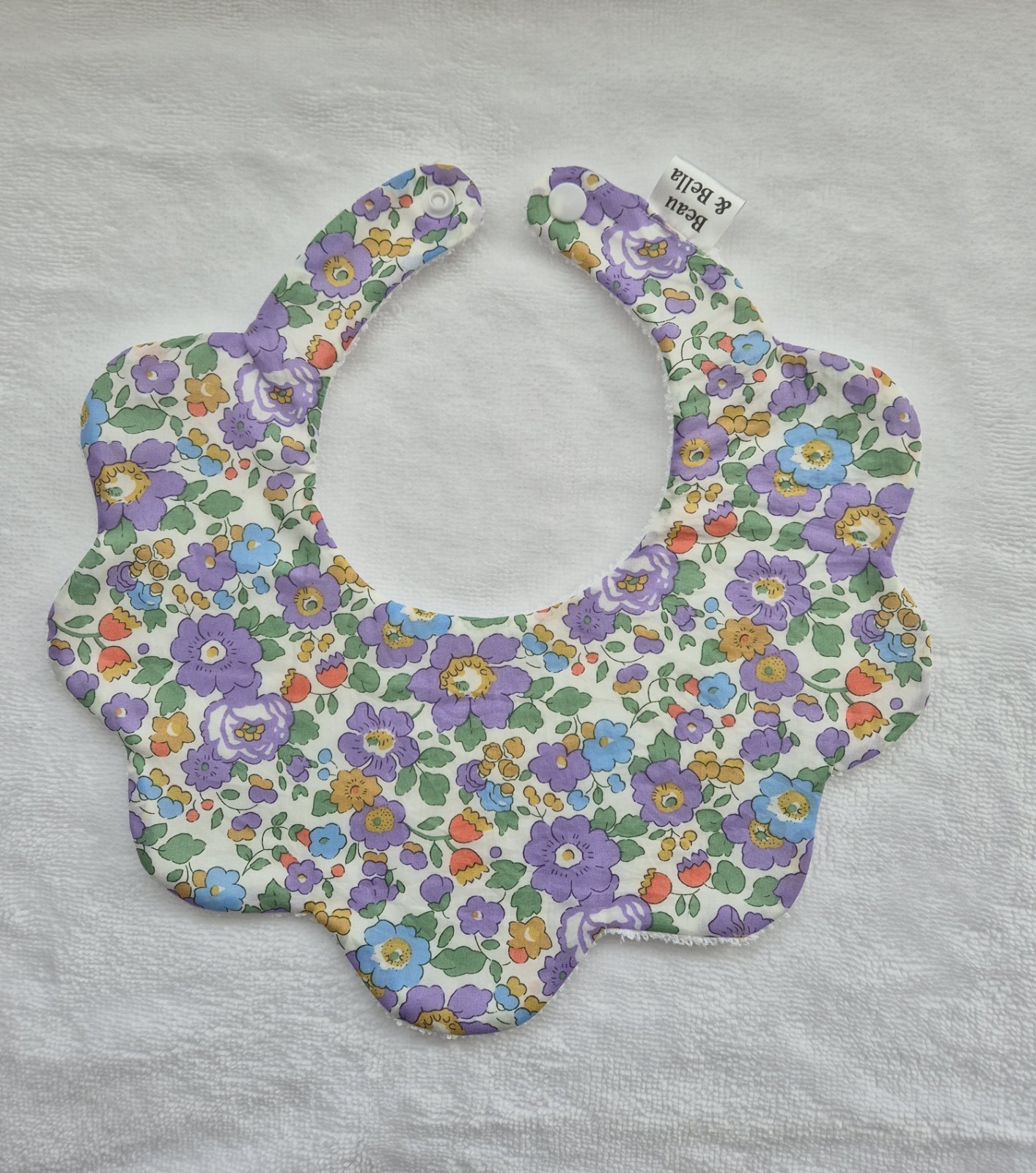Baby Liberty Betsy Lilac Fabric Scallop Bib 0-36 Months