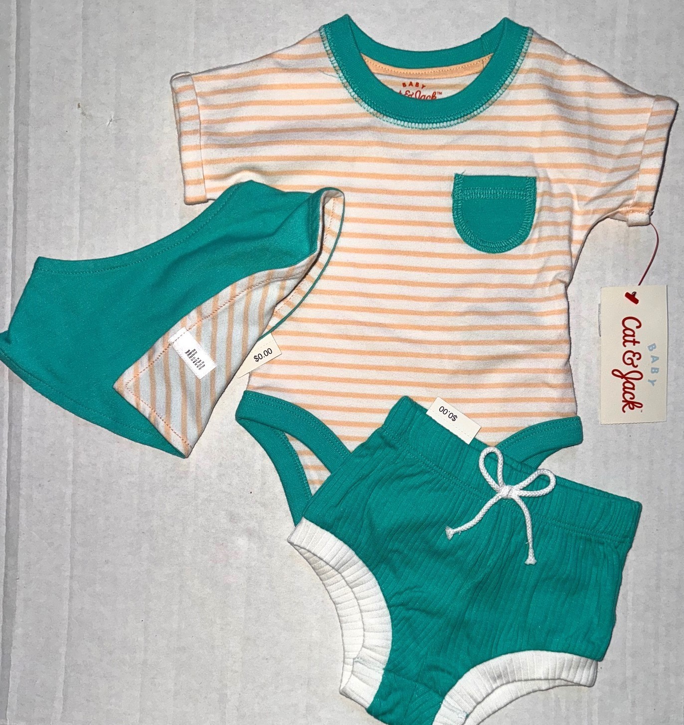 CAT & JACK 3 piece set orange/green/white stripes size NEWBORN