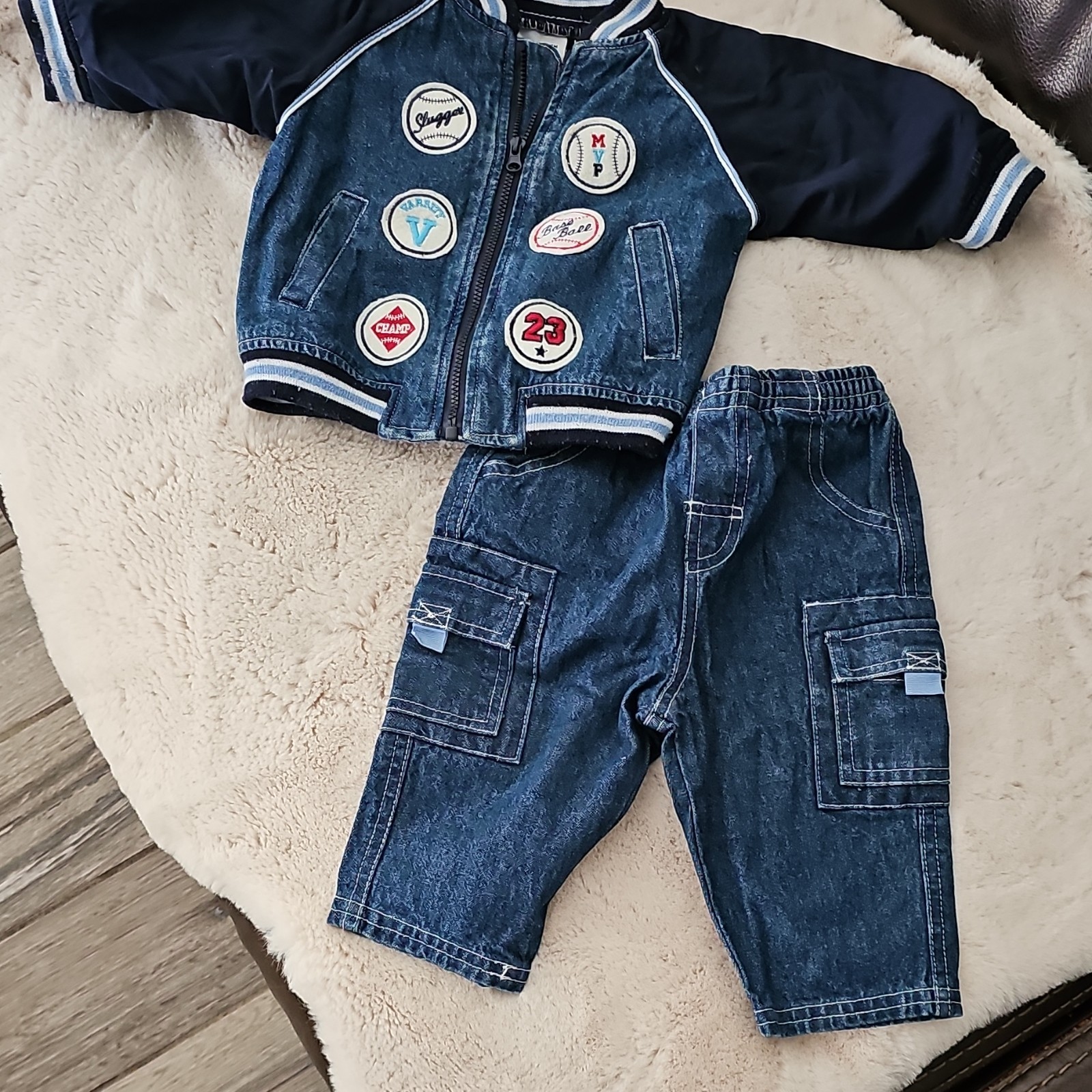 Vintage Baby Denim Jacket & Pants 2-Piece Set Blue/Navy 3-6 Months Cotton Zip