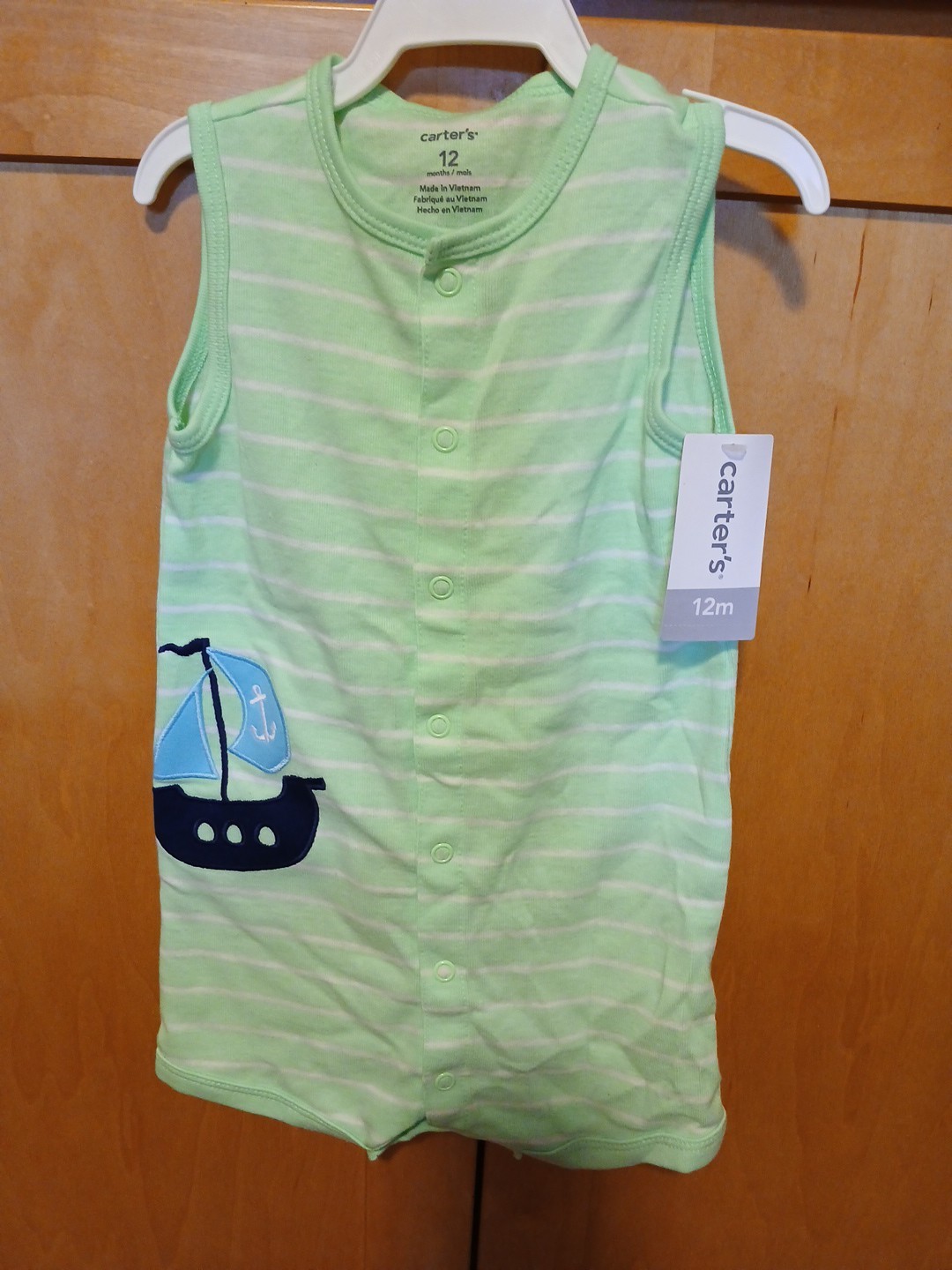 NEW Carters Bodysuit Baby Girl Boy 12 Months One Piece Green Sleeveless Sailboat