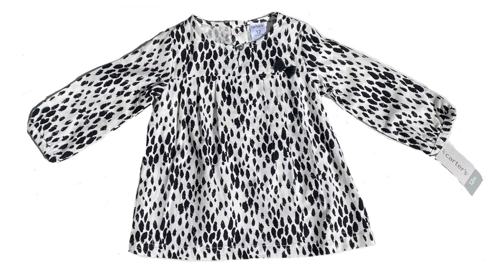 Carters Baby Girls 2pc Outfit Pants Blouse Top Dots Black White Glitter 12 Month