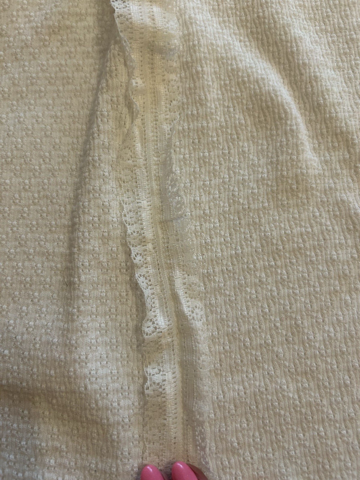 Vtg Paty Baby Gown White Size 6 Months Lace Knit Ribbon Tie Hooded USA NOS