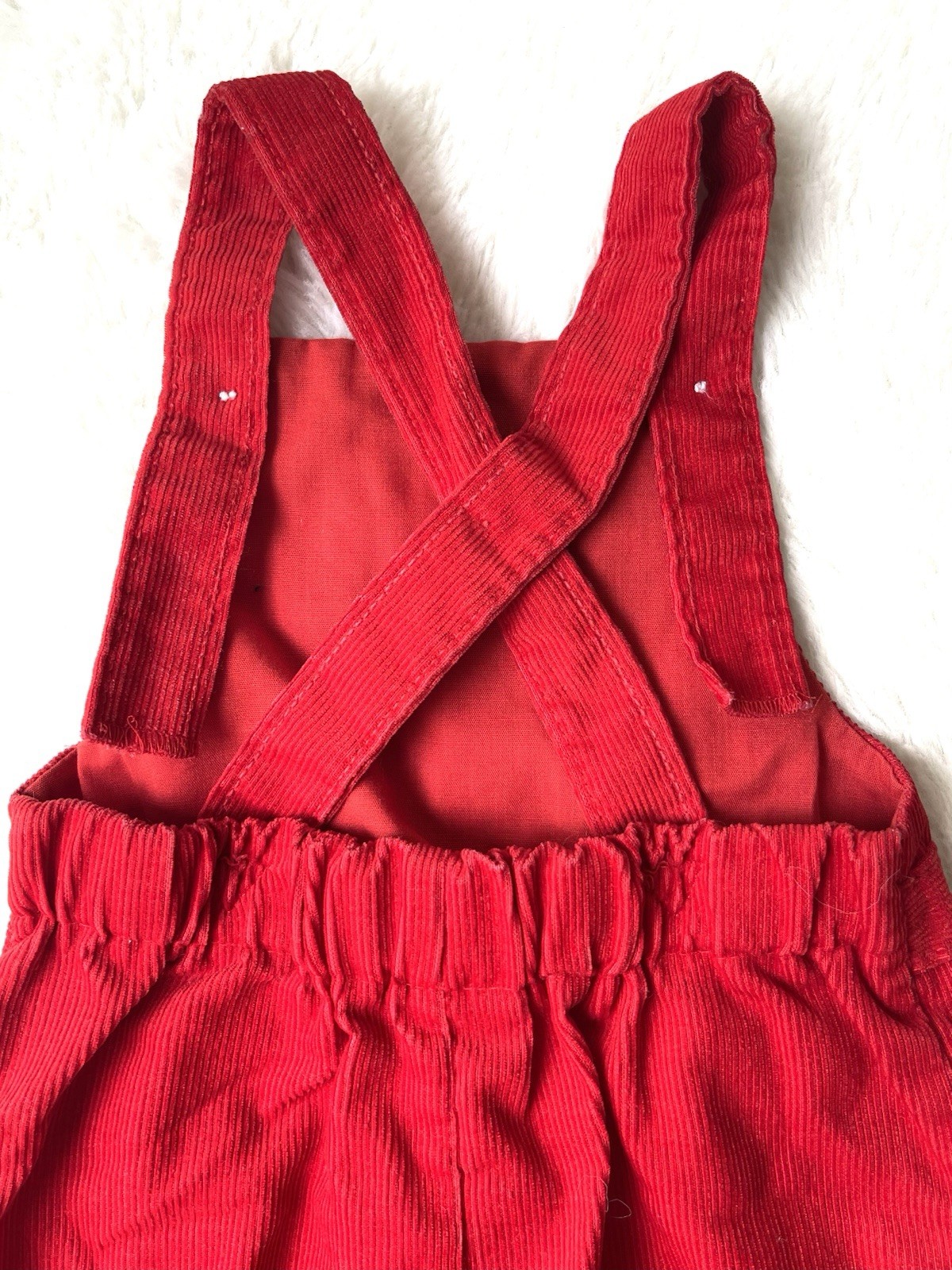 USA Vintage Health-tex Boys 12M Red Corduroy Overalls Romper Sweater Shirt 3 Set