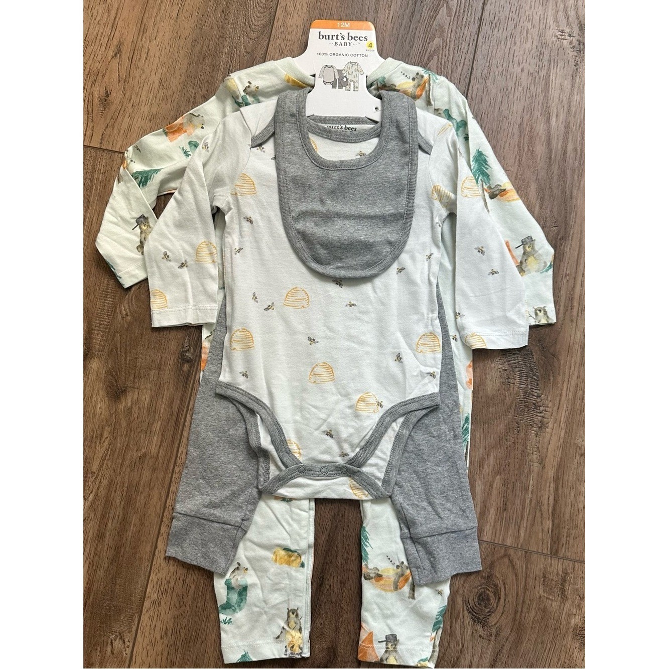 NWT! Burt’s Bees Baby 100% Organic Cotton Set, Outfits, Bib, Unisex, 4pc, 12m