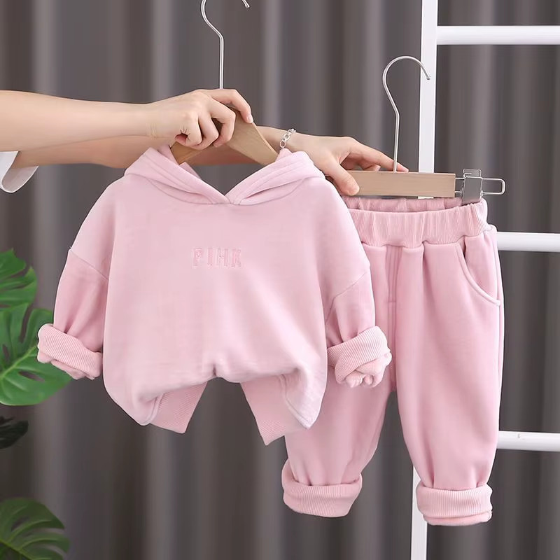 Autumn Winter New Baby Girls Clothing Set Lining Plush Thick Cartoon Rabbit Ear