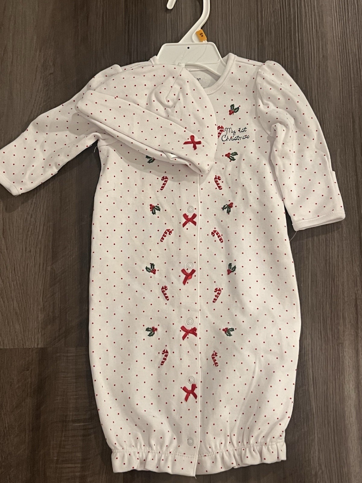 Unisex Baby’s First Christmas Gown with Matching Hat