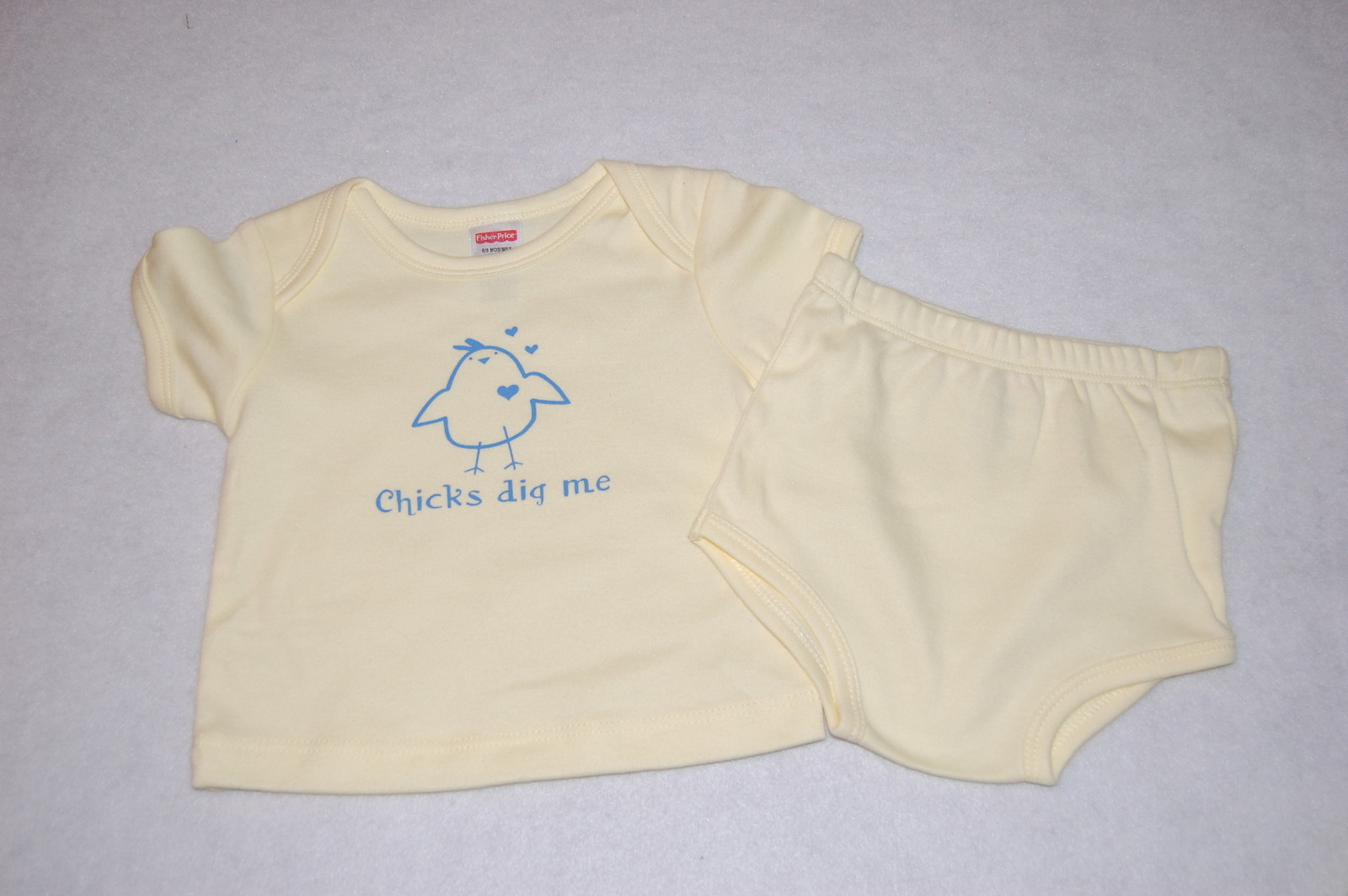 Toddler Boys Shorts Set TWO PIECE Yellow CHICKS DIG ME 6-9 Mo Fisher Price