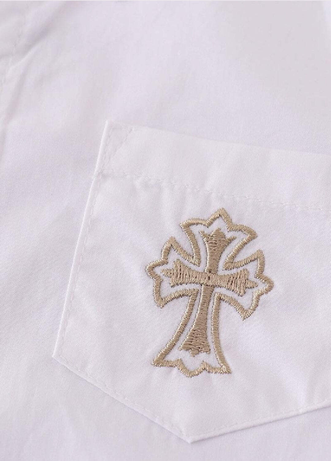 Boy’s Boutique Premium White Easter Cross Embroidered Boy Top Button Down Collar
