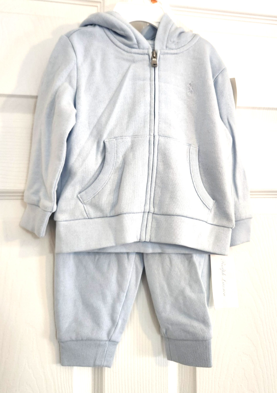 Polo Ralph Lauren Baby Logo Boys Light Blue Zip Hoodie/Pants 3 Pc Set 12M NWT