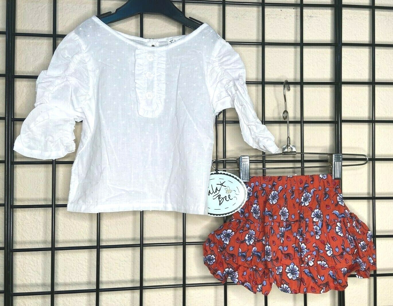 NEW NWT White Swiss Dot/Red Floral Beautiful Top/Bloomer Skirt SET fits 12/24M