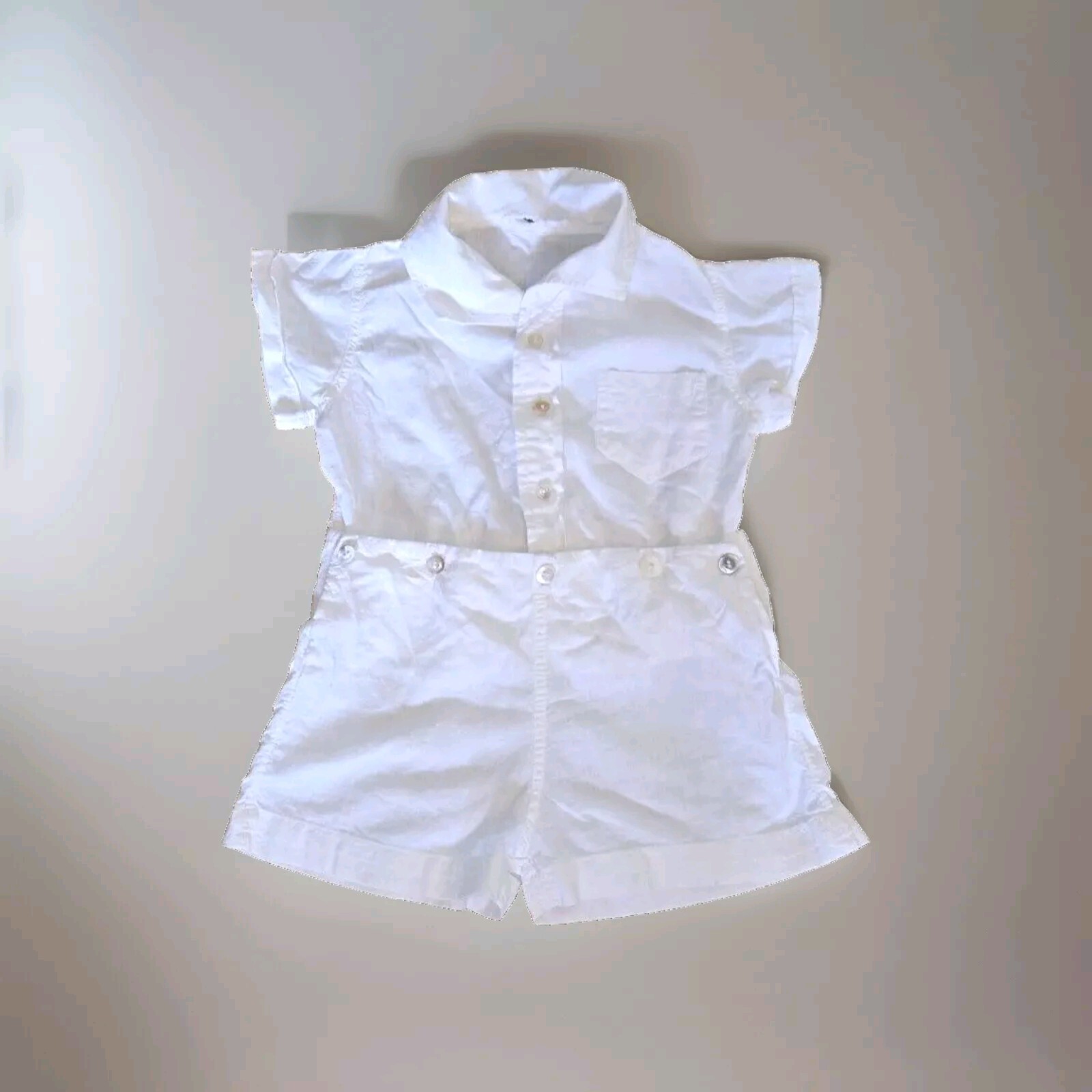 Antique Vintage Baby Boy Christening Baptism 2 Pc Set 2T 24m Shirt Shorts Romper