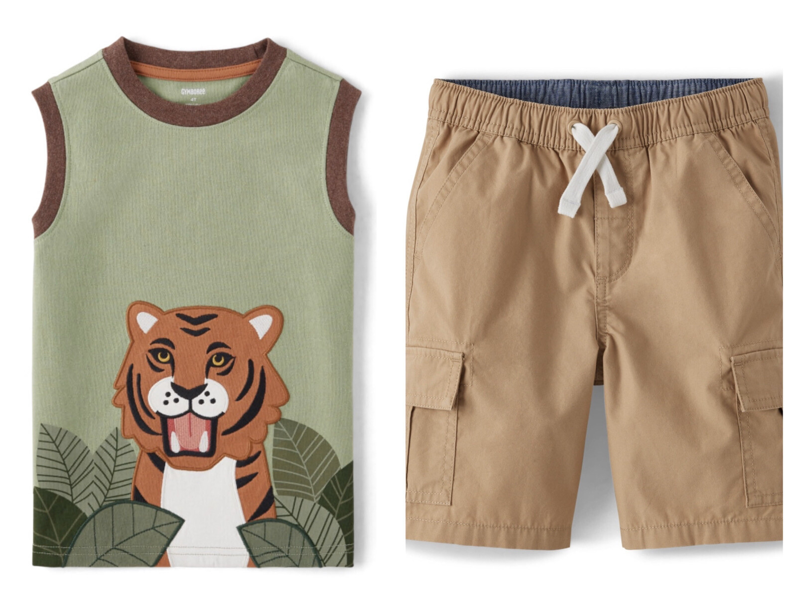 Gymboree Boys 3T Safari Green Leopard Tee Khaki Cargo Shorts Set NWT 2023 Tiger