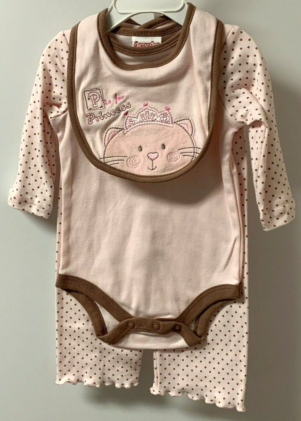 P is for Princess Infant Size 3-6 Month Girls Pink 3 Piece Outfit Snugabye NWT