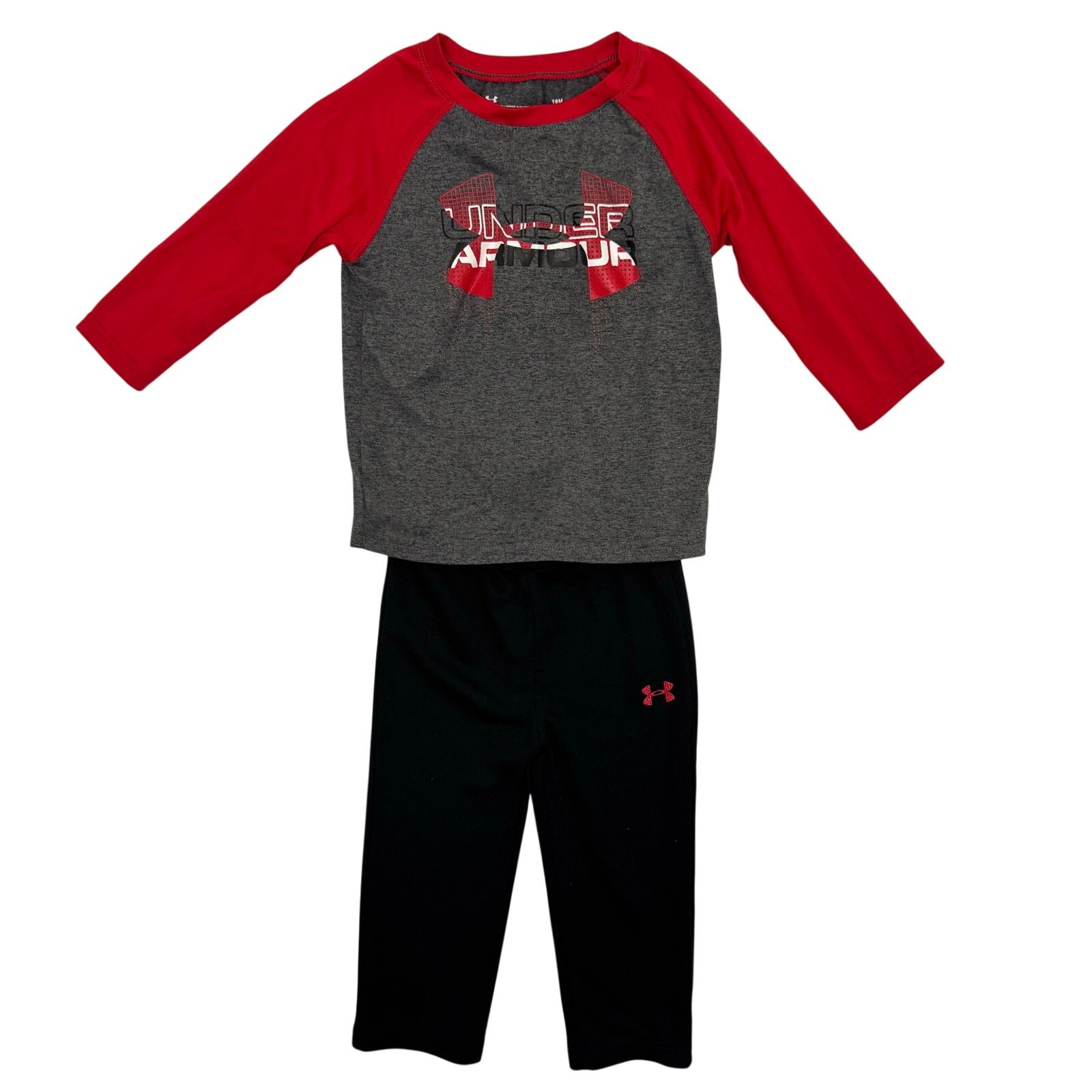 Under Armour Red & Black Activewear Set Pullover Top & Pants Size 18 Months