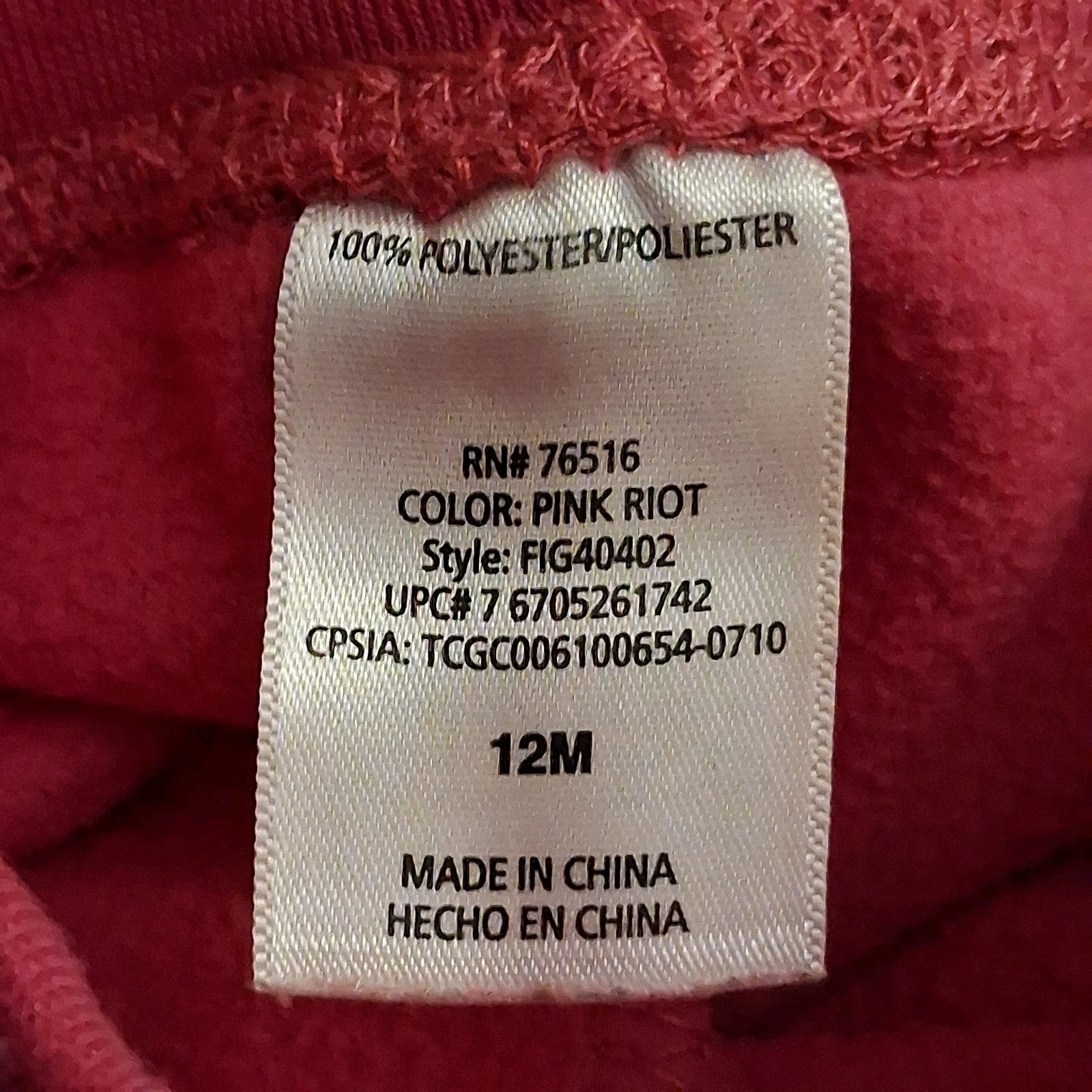 Faded Glory Pink 2-piece Pant Suit Full-zip Hooded Jacket; 12 mo