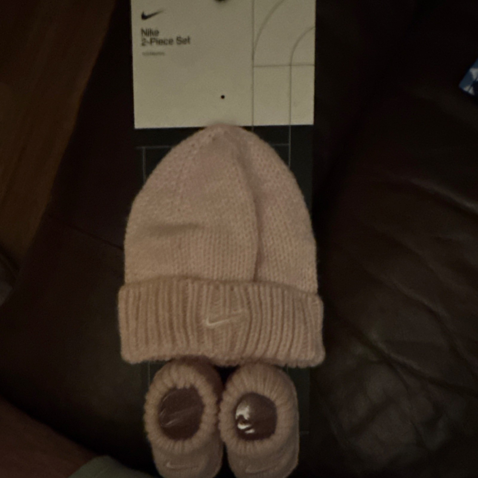 Nike 2-Piece Pink Knit Hat & Booties Set 0-6 Months Acrylic Winter