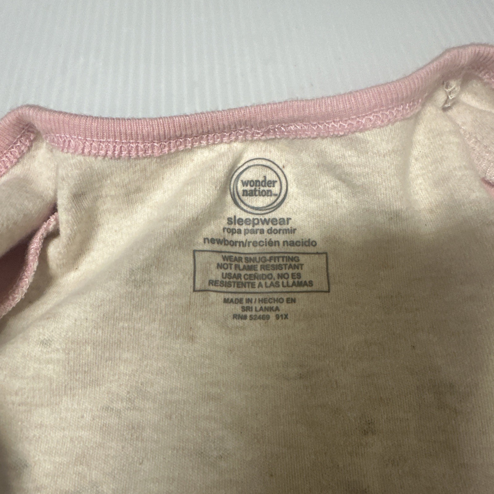 Wonder Nation Baby Girl Sleeper Newborn Oatmeal Pink Unicorn Stars 100%Cotton
