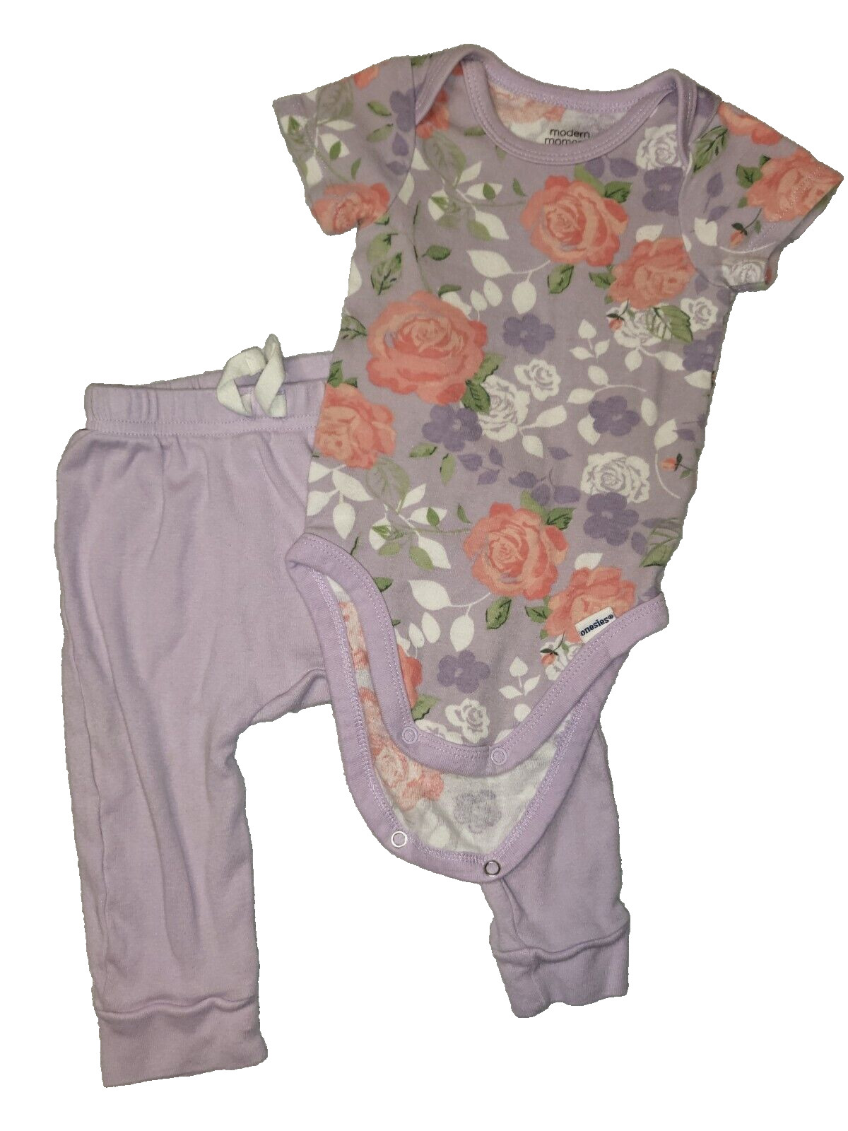 Modern Moments by Gerber 3-6 Months Purple Floral Roses Outfit Onesie & Pants