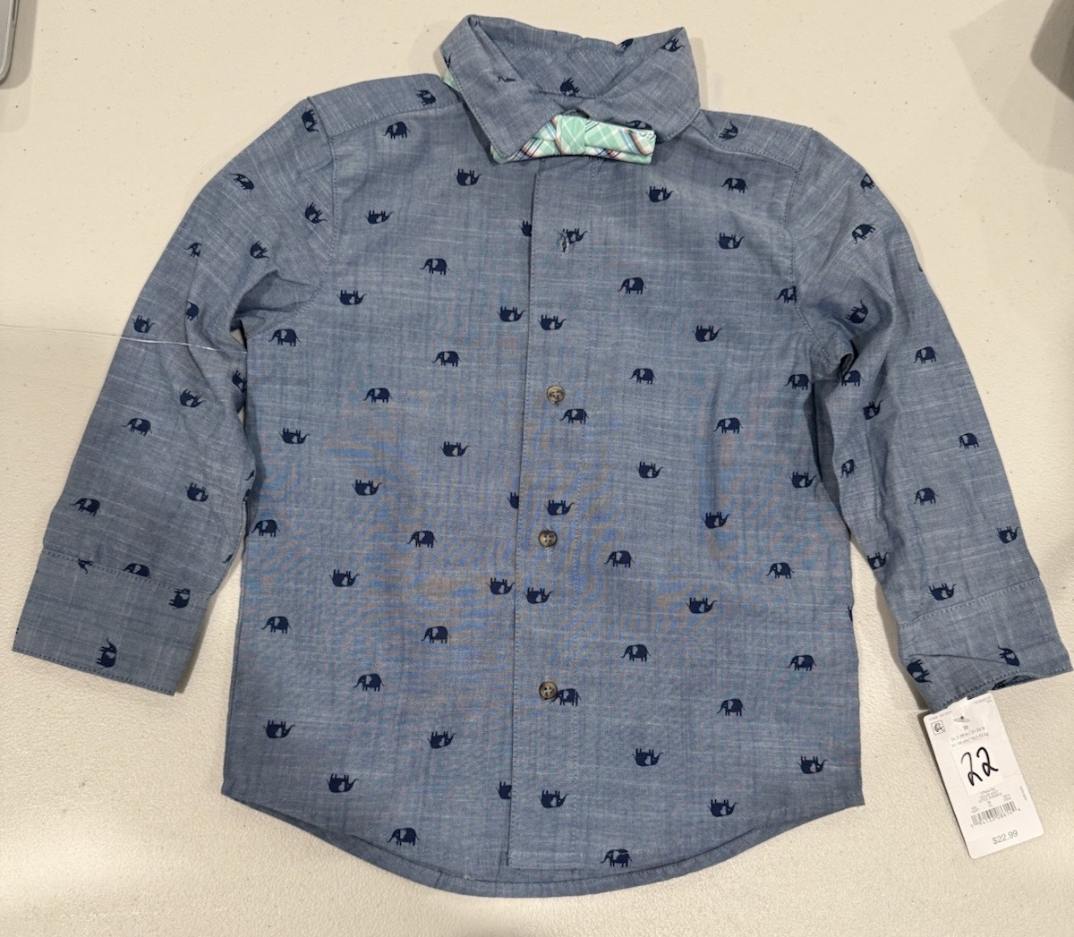 3 Piece Carter’s Just One You Blue Green Button-Up Shirt Pants & Bow Tie 3T