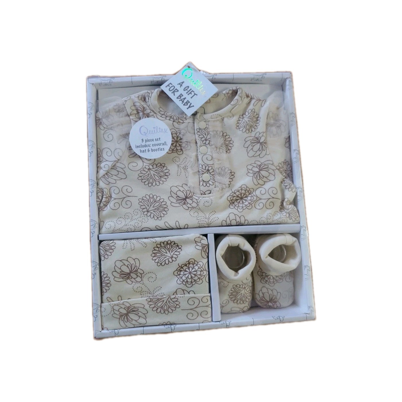 3 Piece Baby Gift Set For Girls 0-6 months with coverall,hat and booties