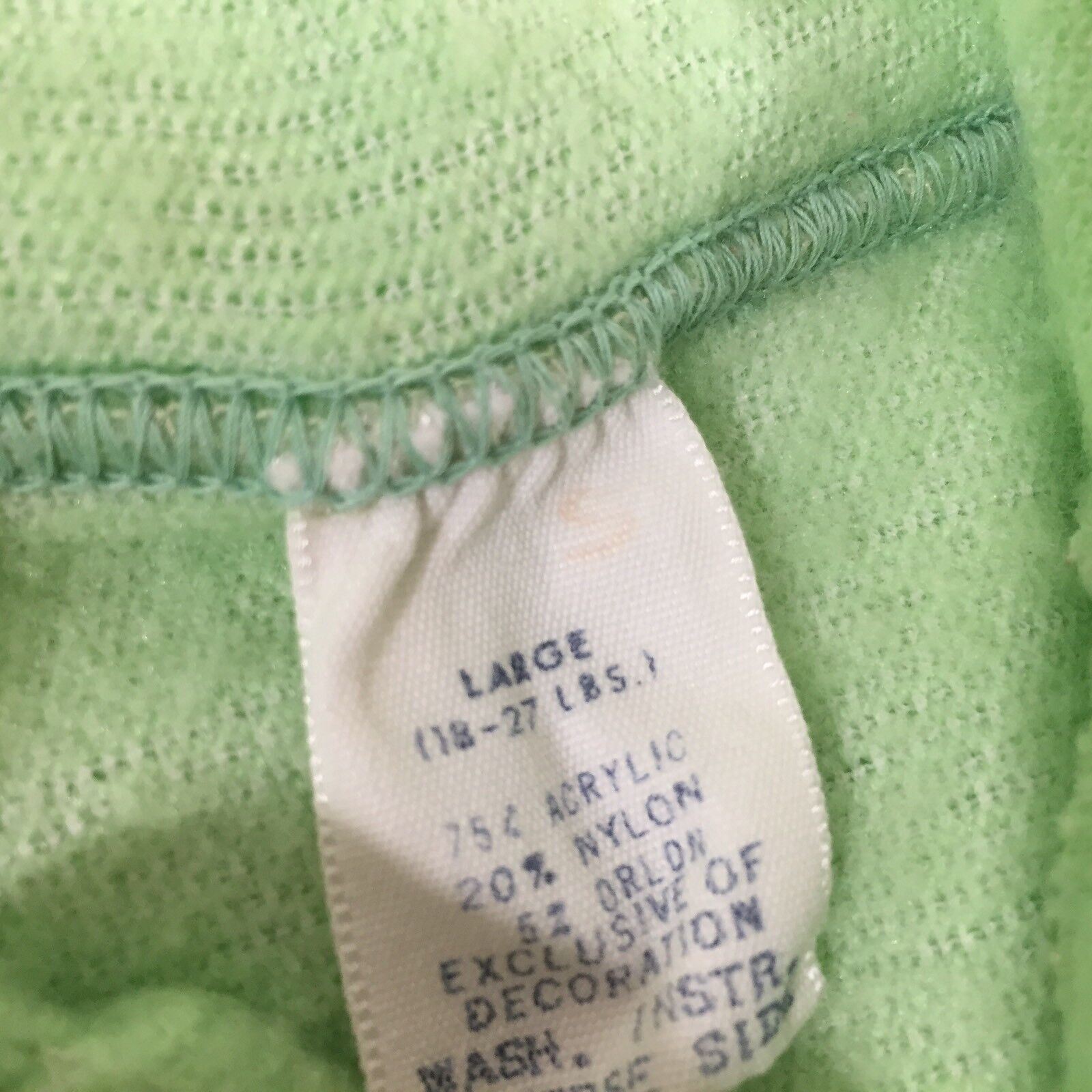 Vintage Baby One Piece Outfit Sleeper Bunting w/ Hood Lime Green Large 18-27 Lbs