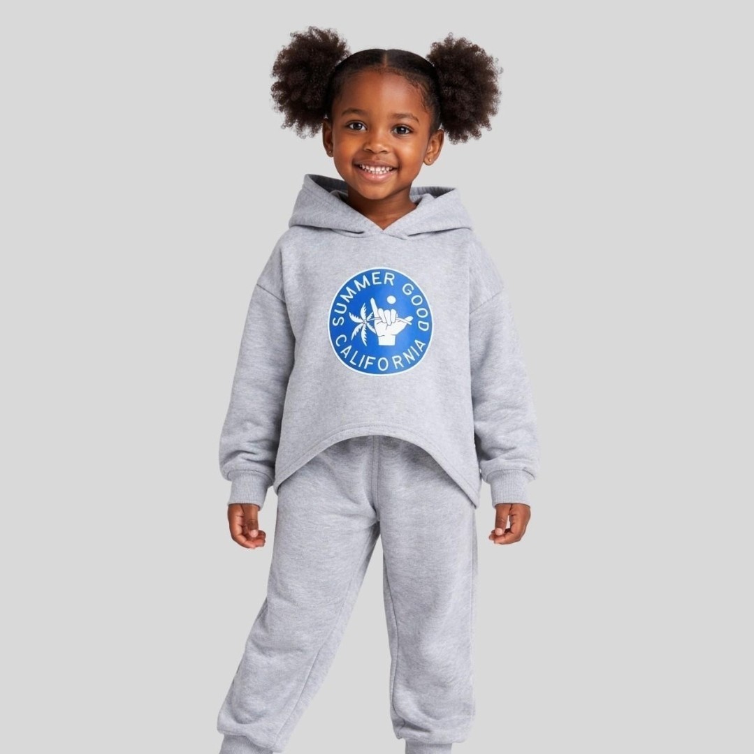 2 Piece Graphic Hoodie Sweatpants Set Toddler Girls Size 4–5Y Gray Cozy