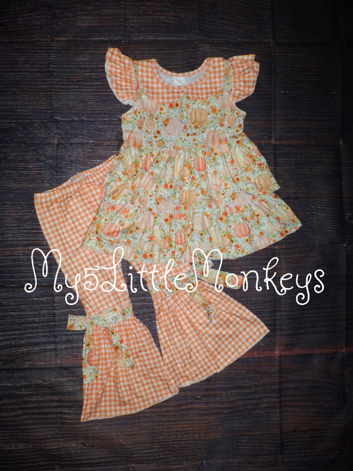 NEW Boutique Pumpkin Tunic Dress Ruffle Leggings Outfit Set