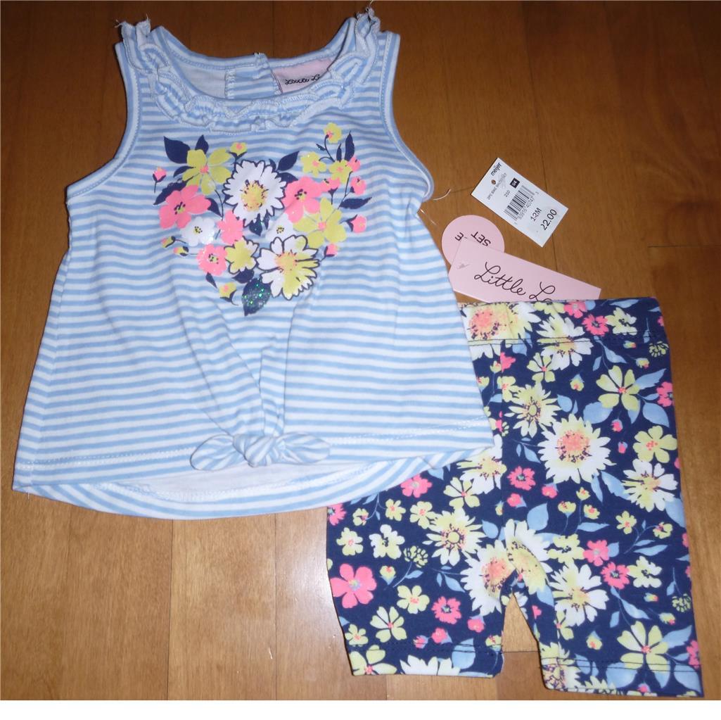 Baby Girls Little Lass Tank Top & Bike Shorts Set Size 12 Months Flowers NWT